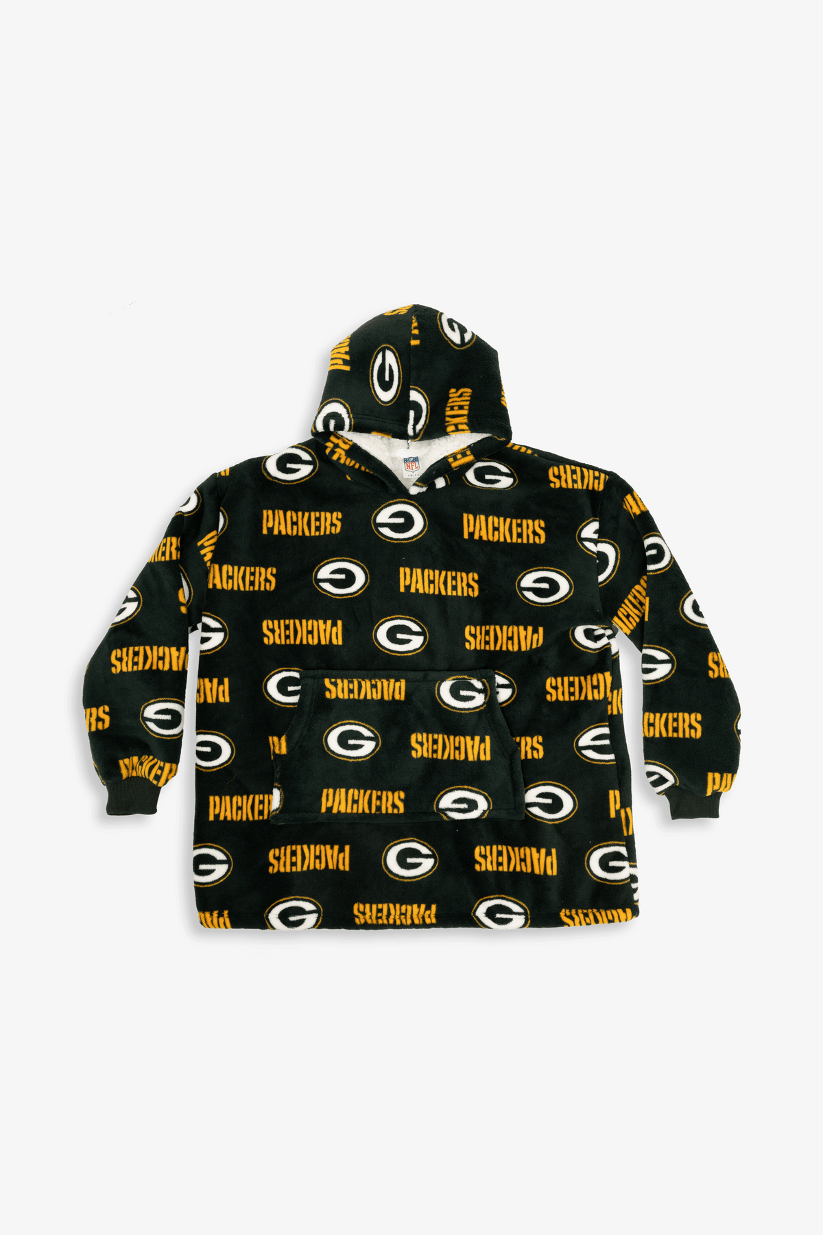 NFL Youth Green Bay Packers Coral Fleece Blanket Hoodie, Oversized Kids Wearable Blanket, Sherpa Lined, S/M-L/XL