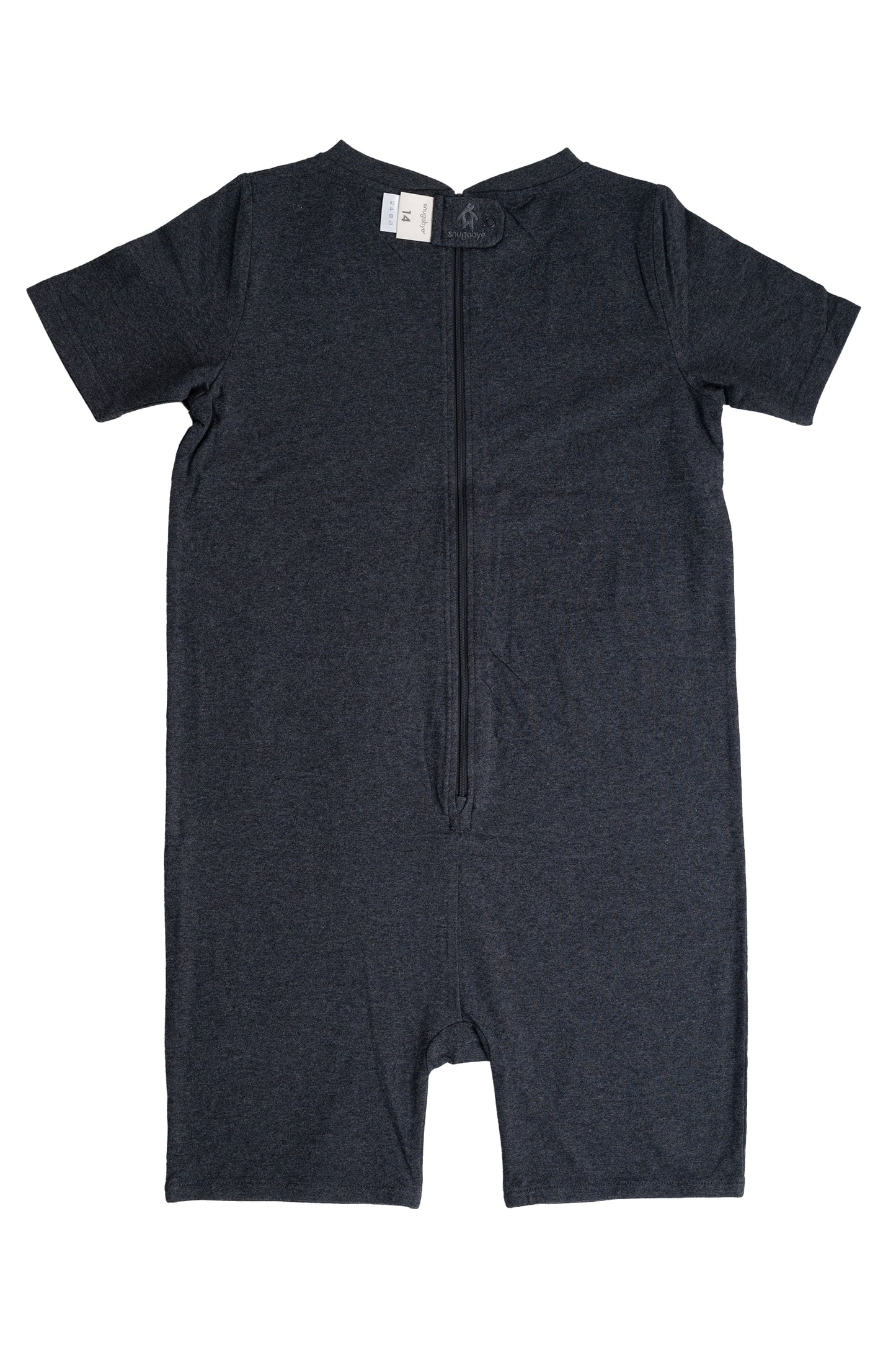 Kids Charcoal Grey Lightweight Organic Cotton Adaptive, Anti-Strip, Back-Zip Romper