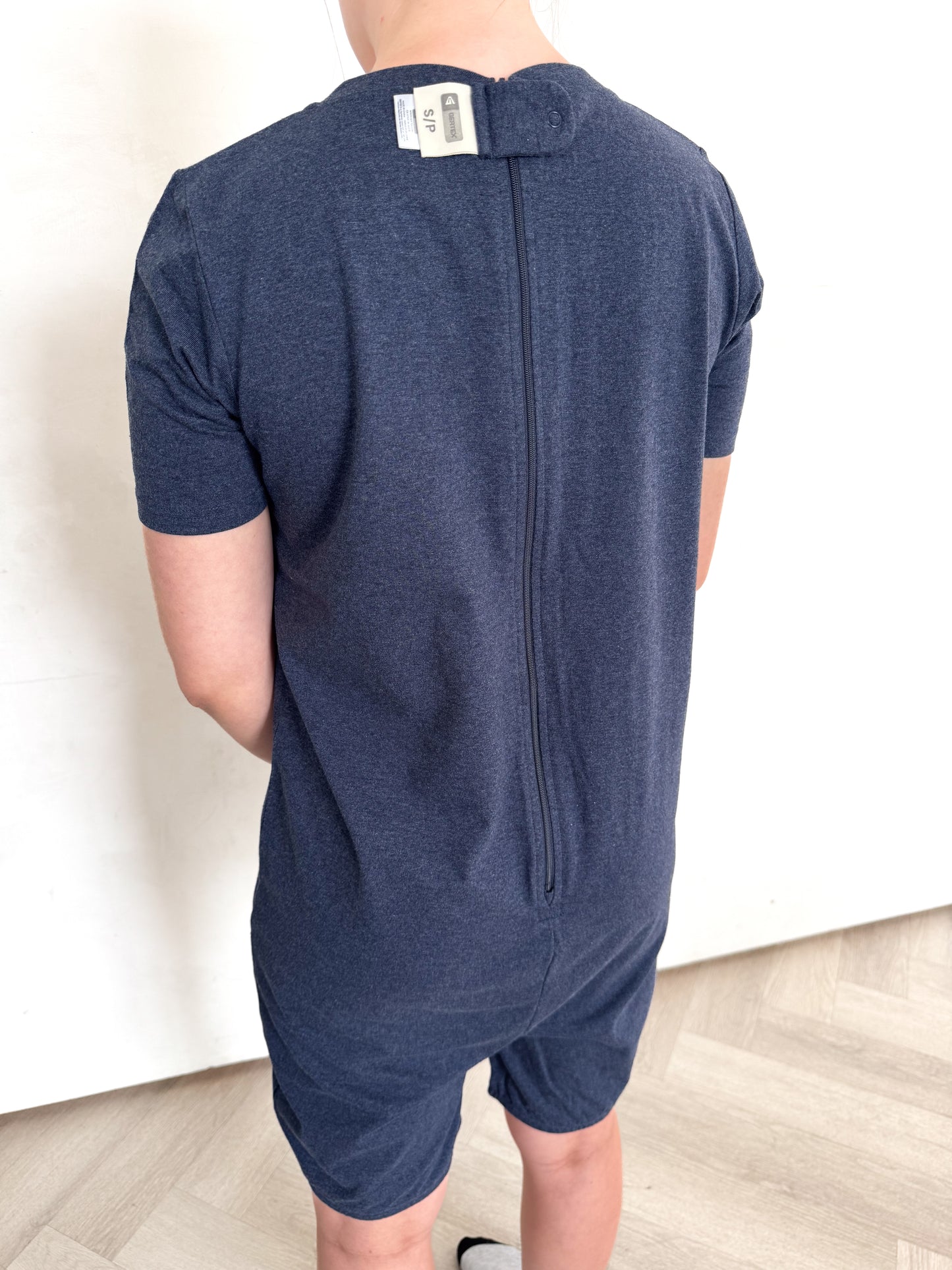 Adult Navy Adaptive Organic Cotton Lightweight, Anti-Strip Back-Zip Romper