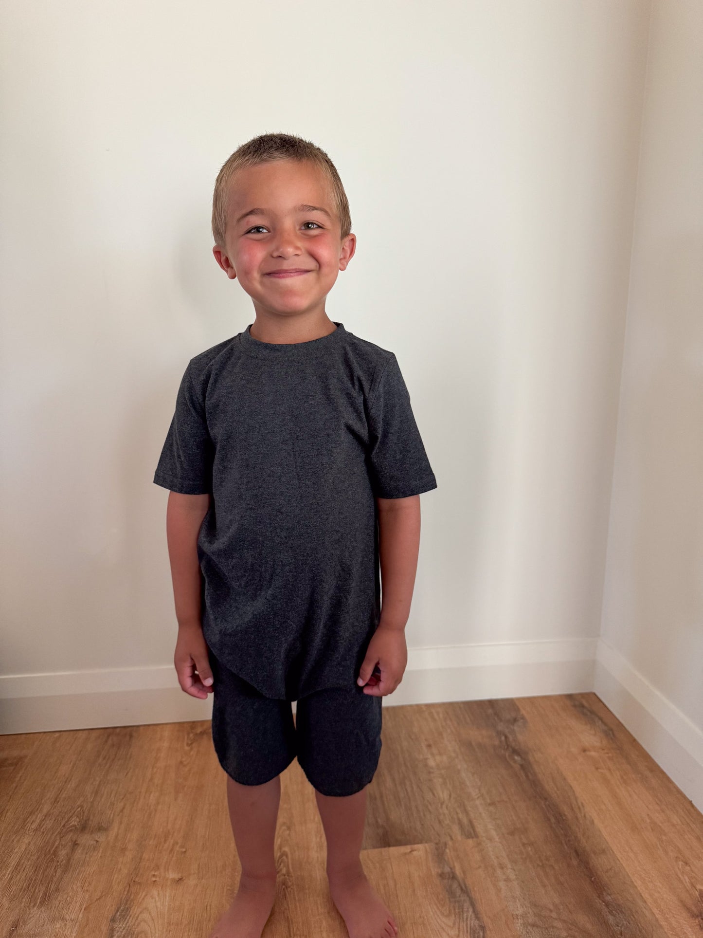 Kids Charcoal Grey Lightweight Organic Cotton Adaptive, Anti-Strip, Back-Zip Romper
