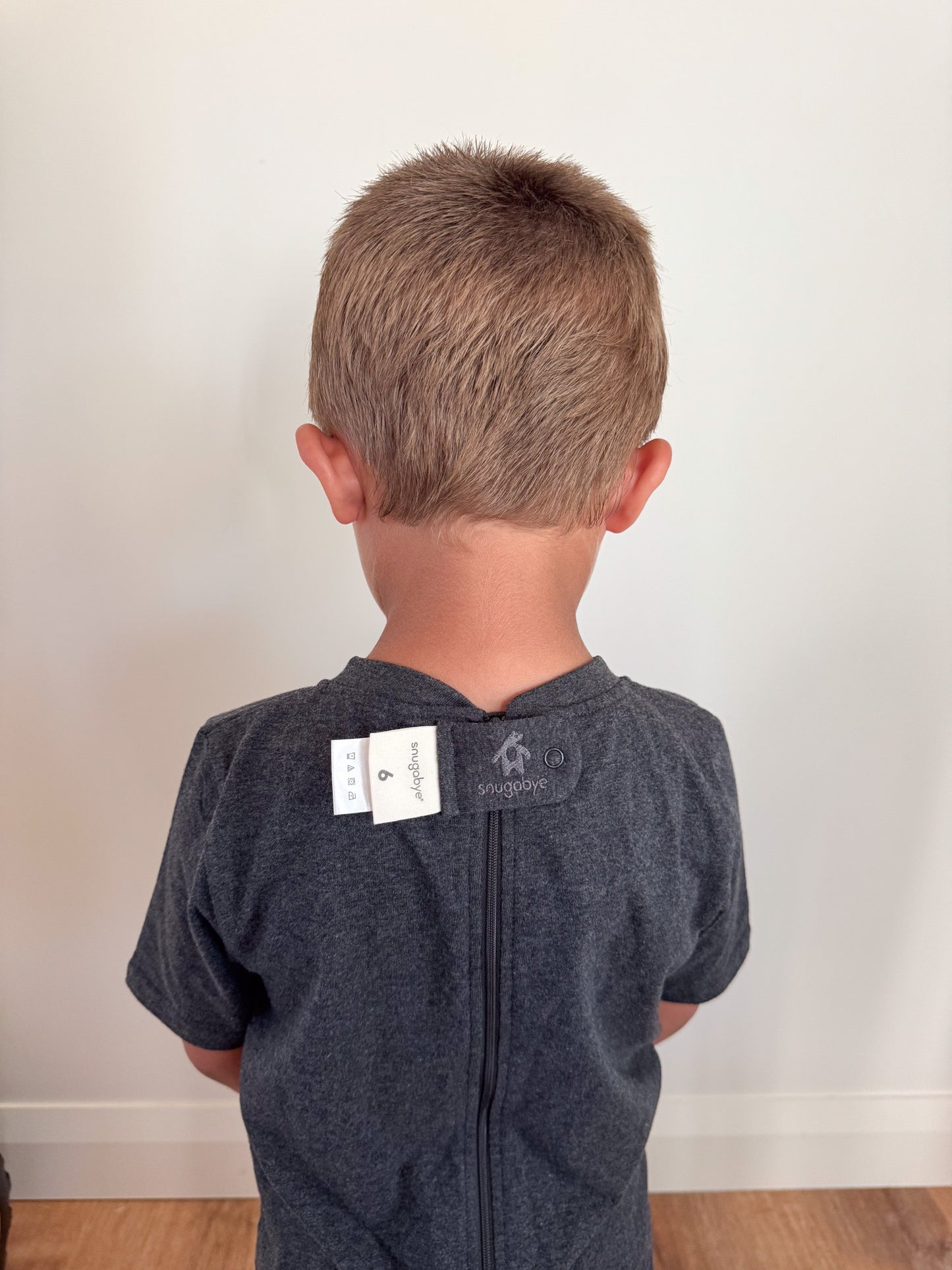 Kids Charcoal Grey Lightweight Organic Cotton Adaptive, Anti-Strip, Back-Zip Romper