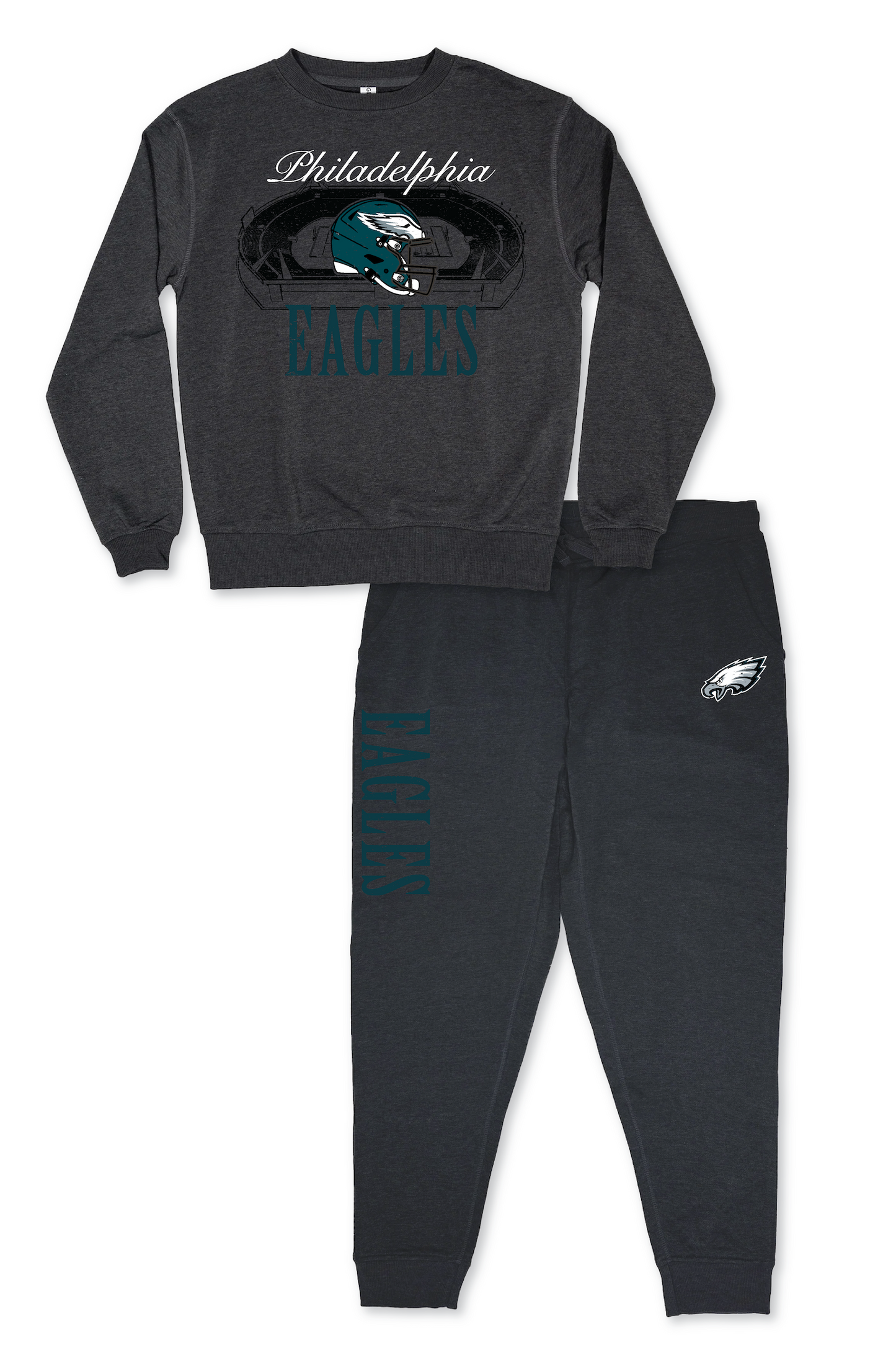 NFL Philadelphia Eagles Unisex Adult "Distressed Stadium" Dark Grey French Terry Lounge Set