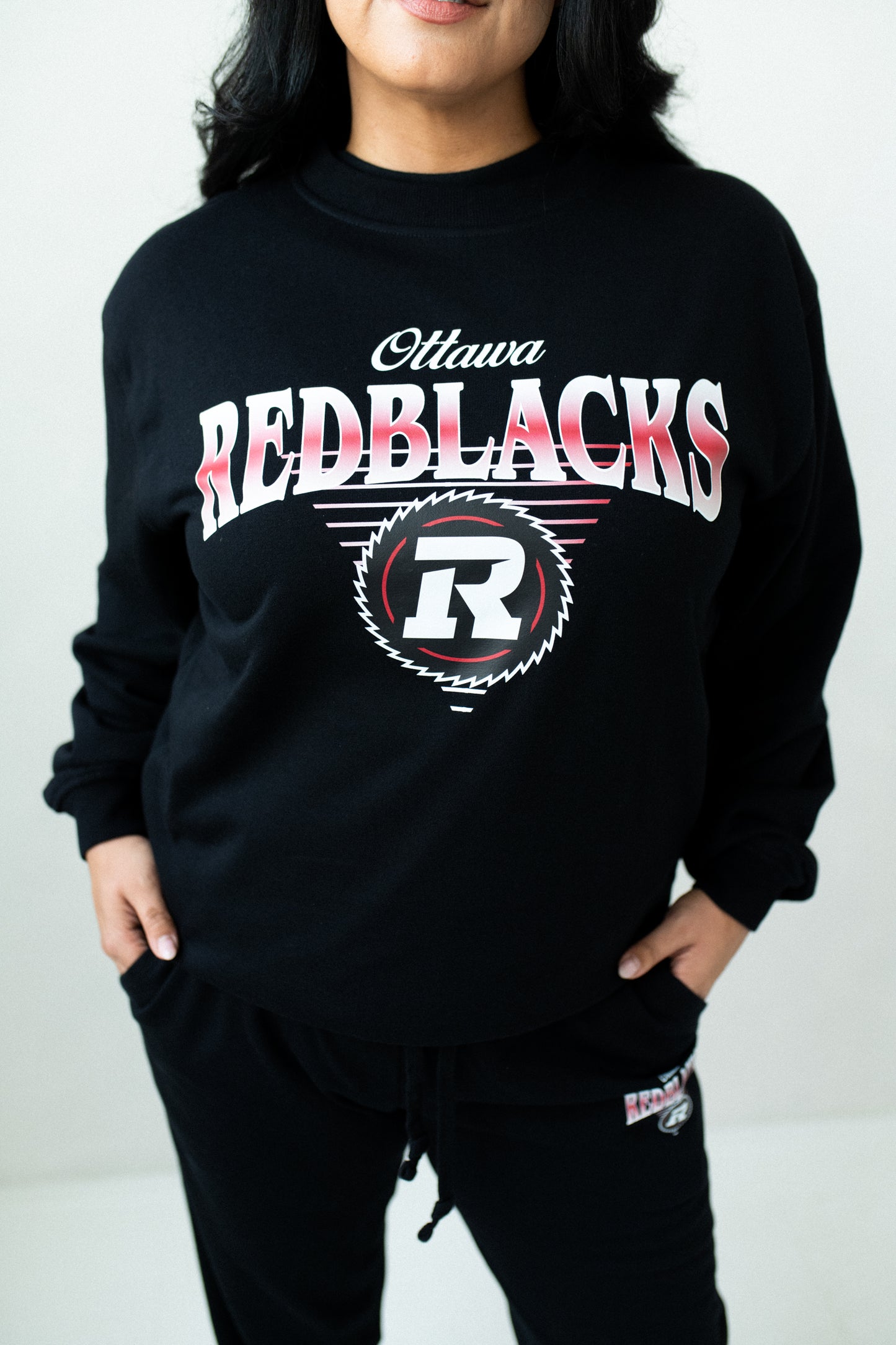 CFL Ottawa Redblacks Black Unisex Adult Matching French Terry Cotton Lounge Set