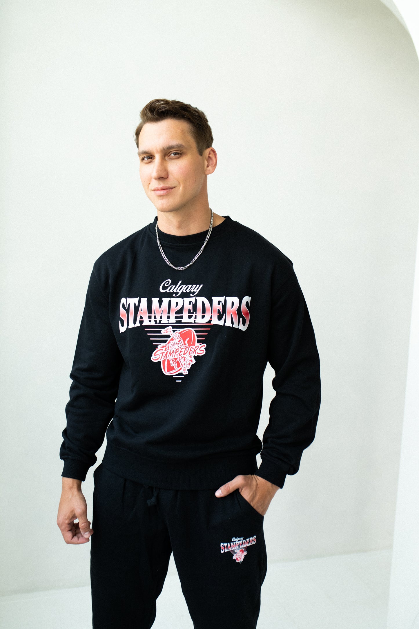 CFL Calgary Stampeders Black Unisex Adult Matching French Terry Cotton Lounge Set