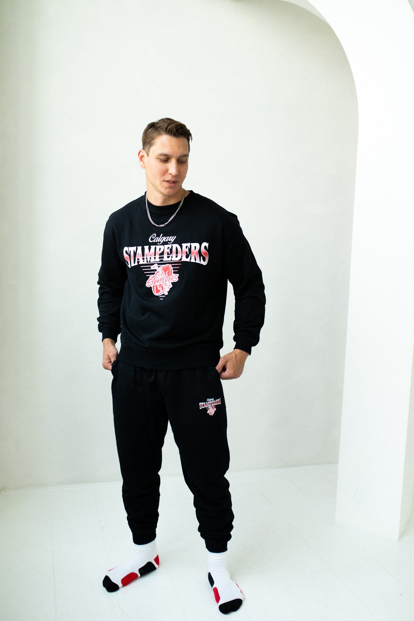 CFL Calgary Stampeders Black Unisex Adult Matching French Terry Cotton Lounge Set