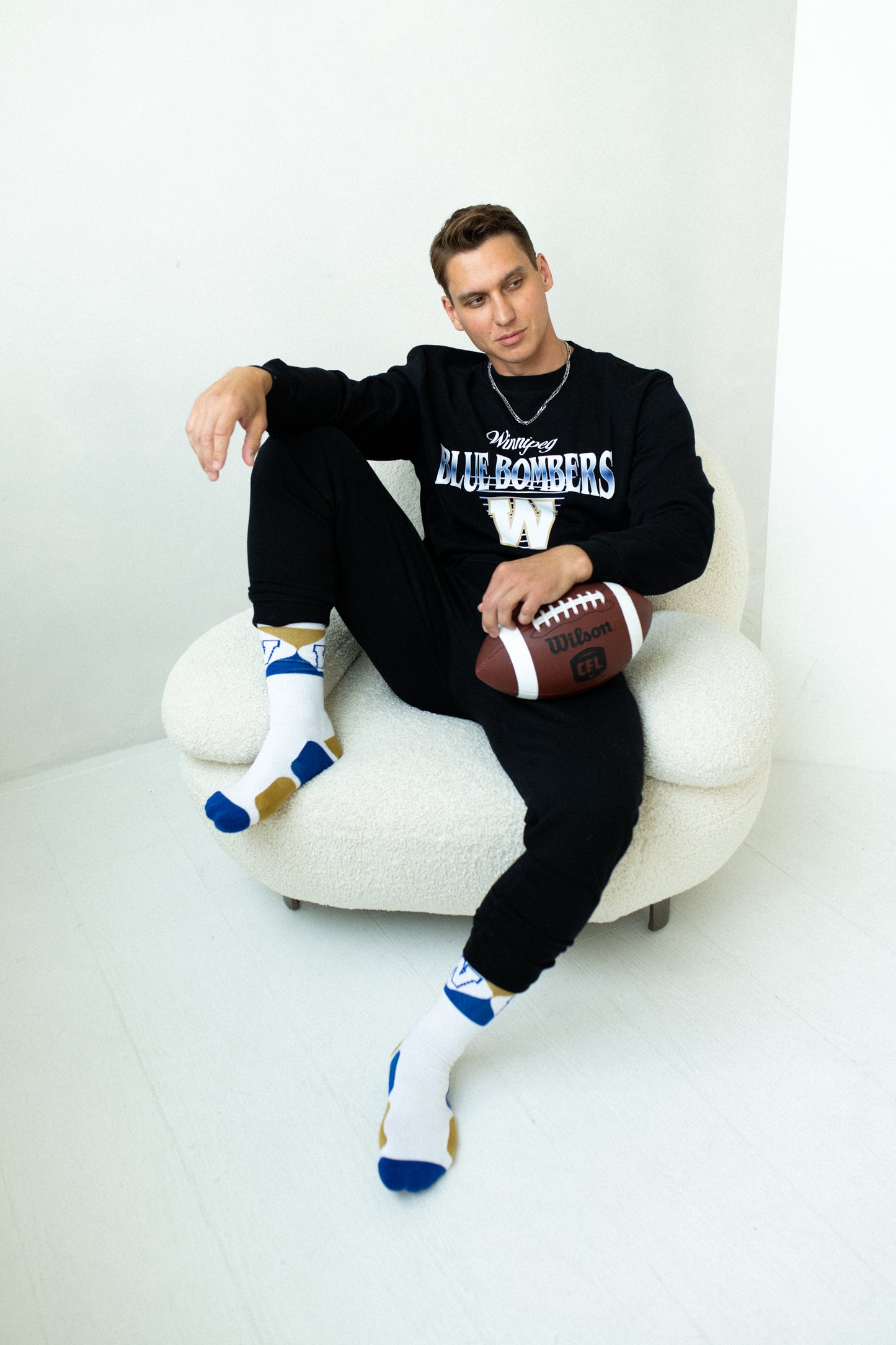 CFL Winnipeg Blue Bombers Men's 3-Pack Cotton Crew Socks With Cushioned Sole