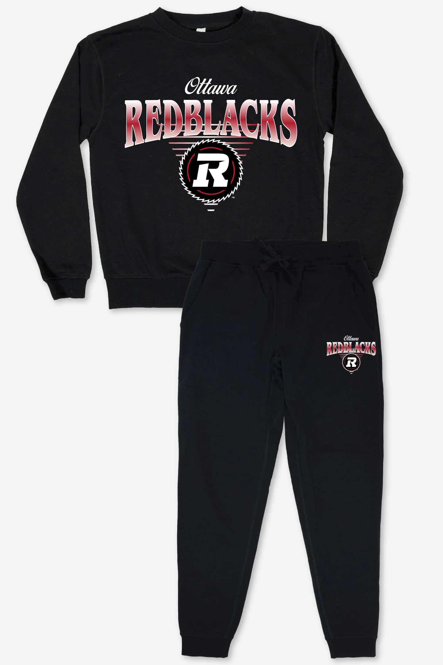 CFL Ottawa Redblacks Black Unisex Adult Matching French Terry Cotton Lounge Set