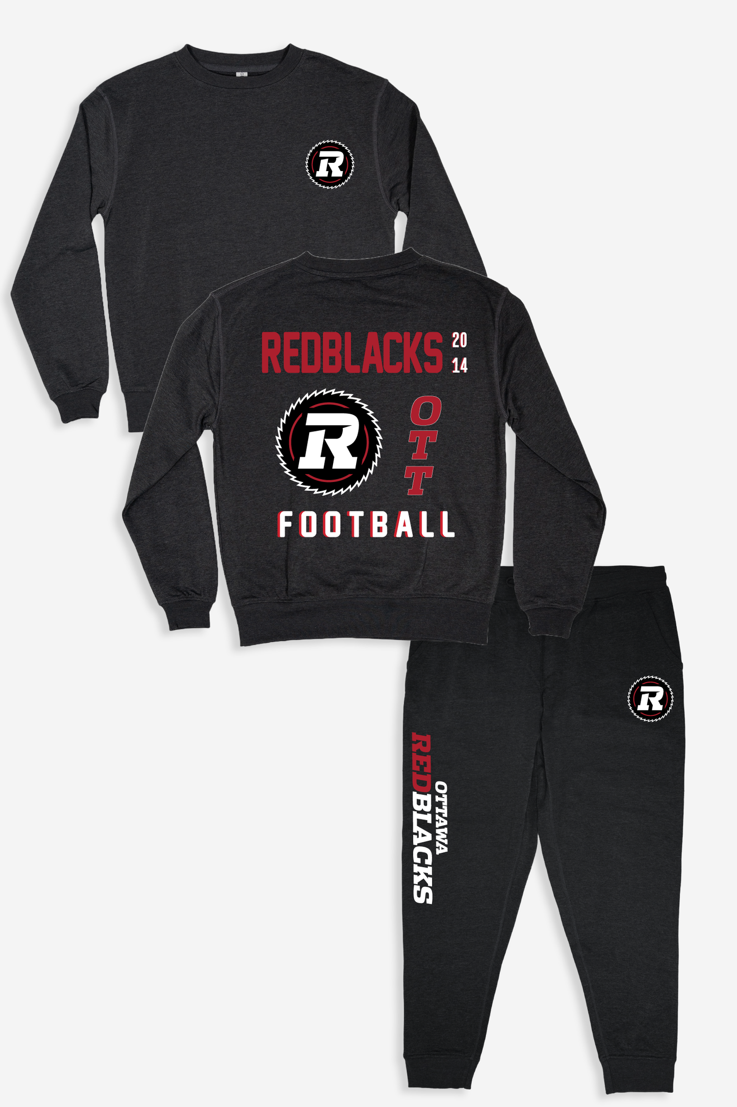 CFL Ottawa Redblacks Dark Grey Unisex Adult Matching French Terry Cotton Lounge Set