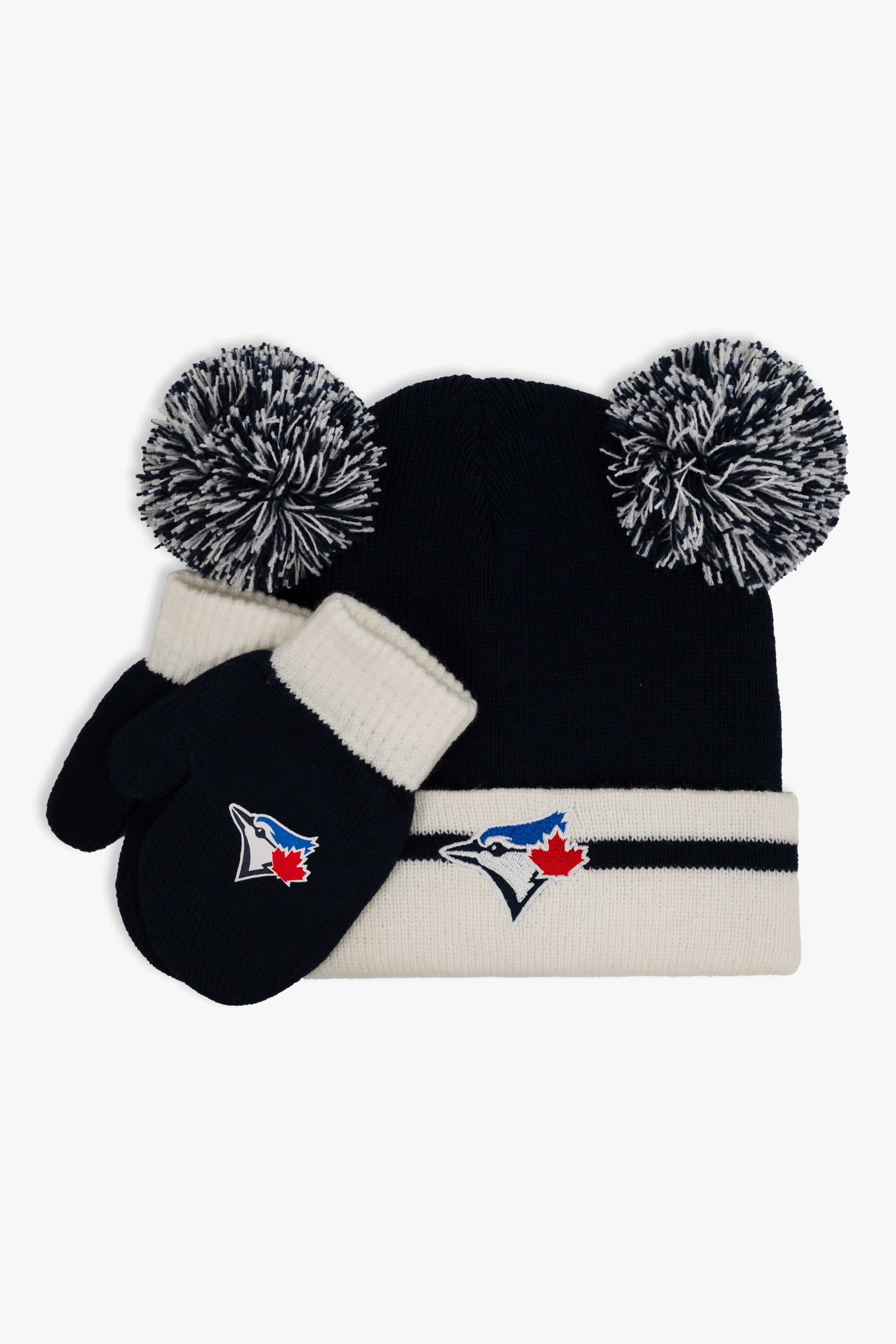 Toronto Blue Jays Toddler Double Pom Toque/Hat and Mitten Set, 2-6X, MLB Gift Set