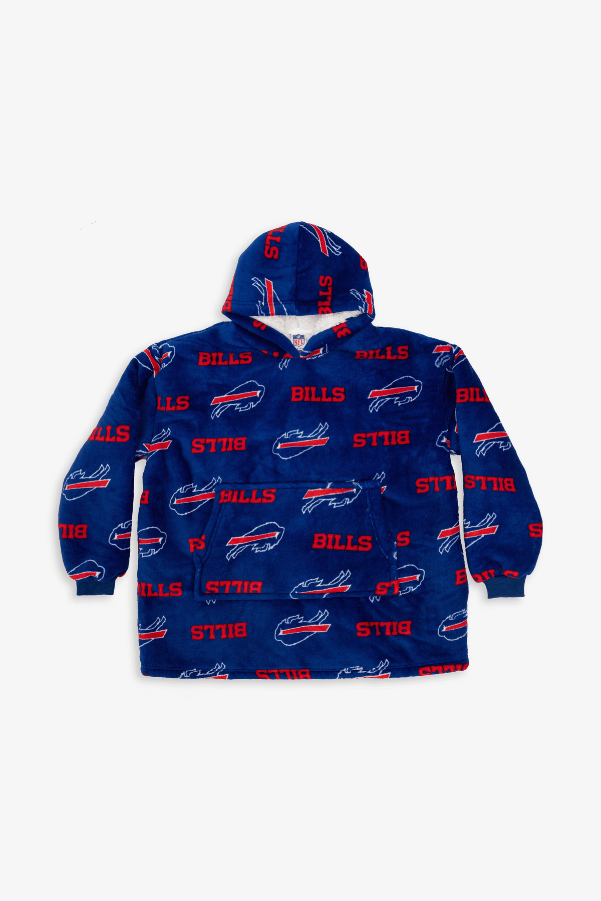 NFL Youth Buffalo Bills Coral Fleece Blanket Hoodie, Oversized Kids Wearable Blanket, Sherpa Lined, S/M-L/XL