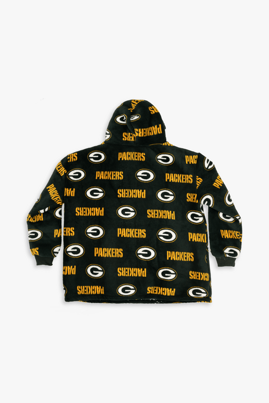 NFL Youth Green Bay Packers Coral Fleece Blanket Hoodie, Oversized Kids Wearable Blanket, Sherpa Lined, S/M-M/L