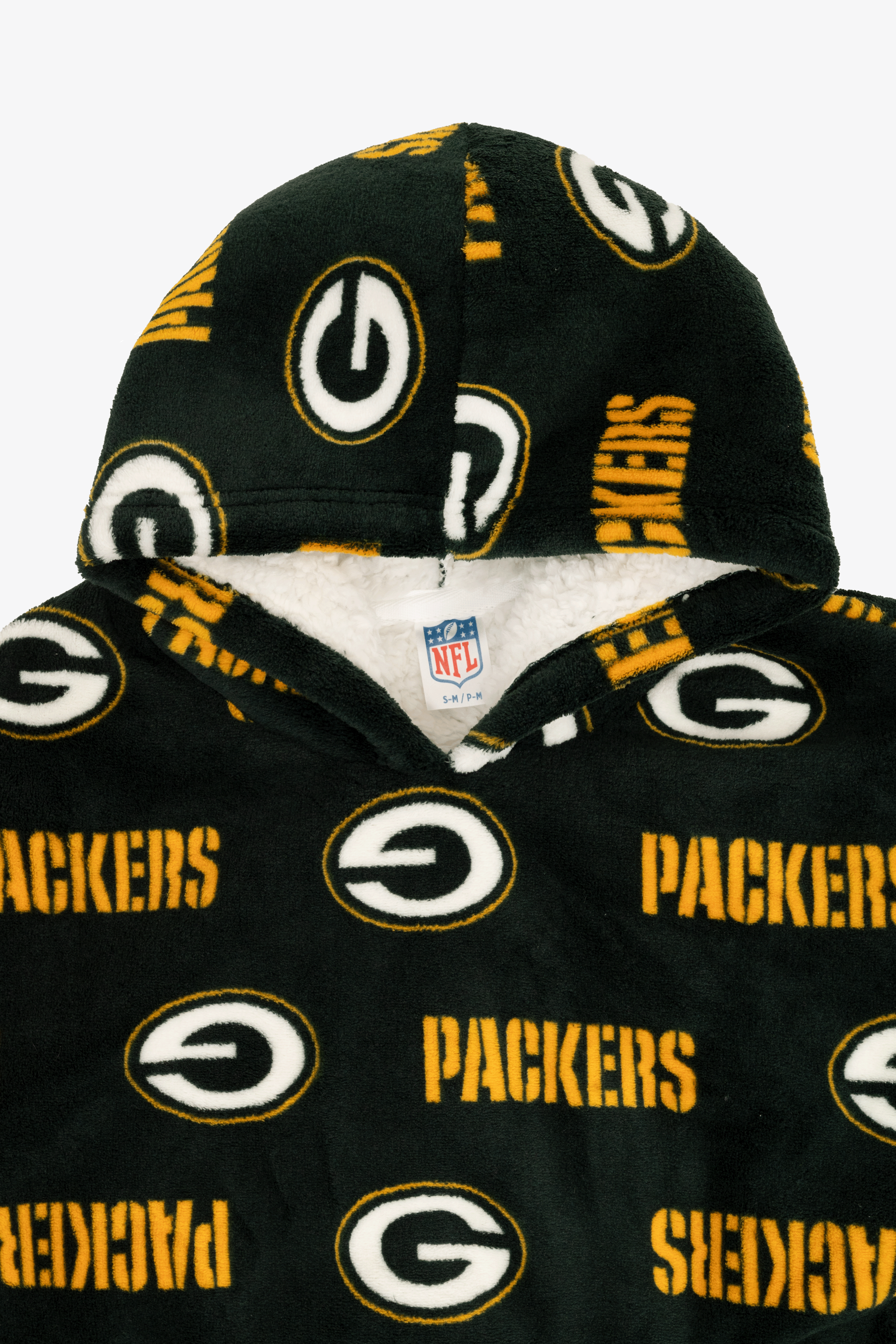 NFL Youth Green Bay Packers Coral Fleece Blanket Hoodie, Oversized Kids Wearable Blanket, Sherpa Lined, S/M-L/XL