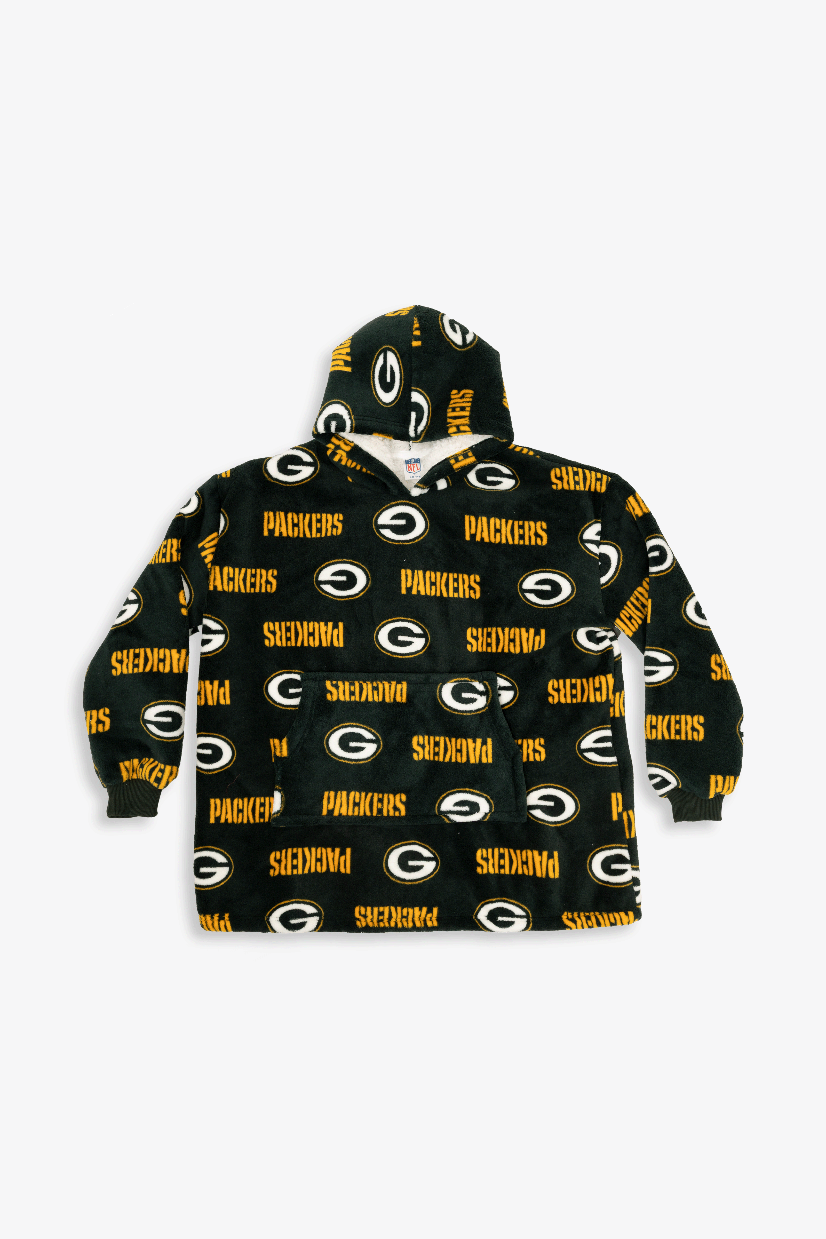 NFL Youth Green Bay Packers Coral Fleece Blanket Hoodie, Oversized Kids Wearable Blanket, Sherpa Lined, S/M-L/XL