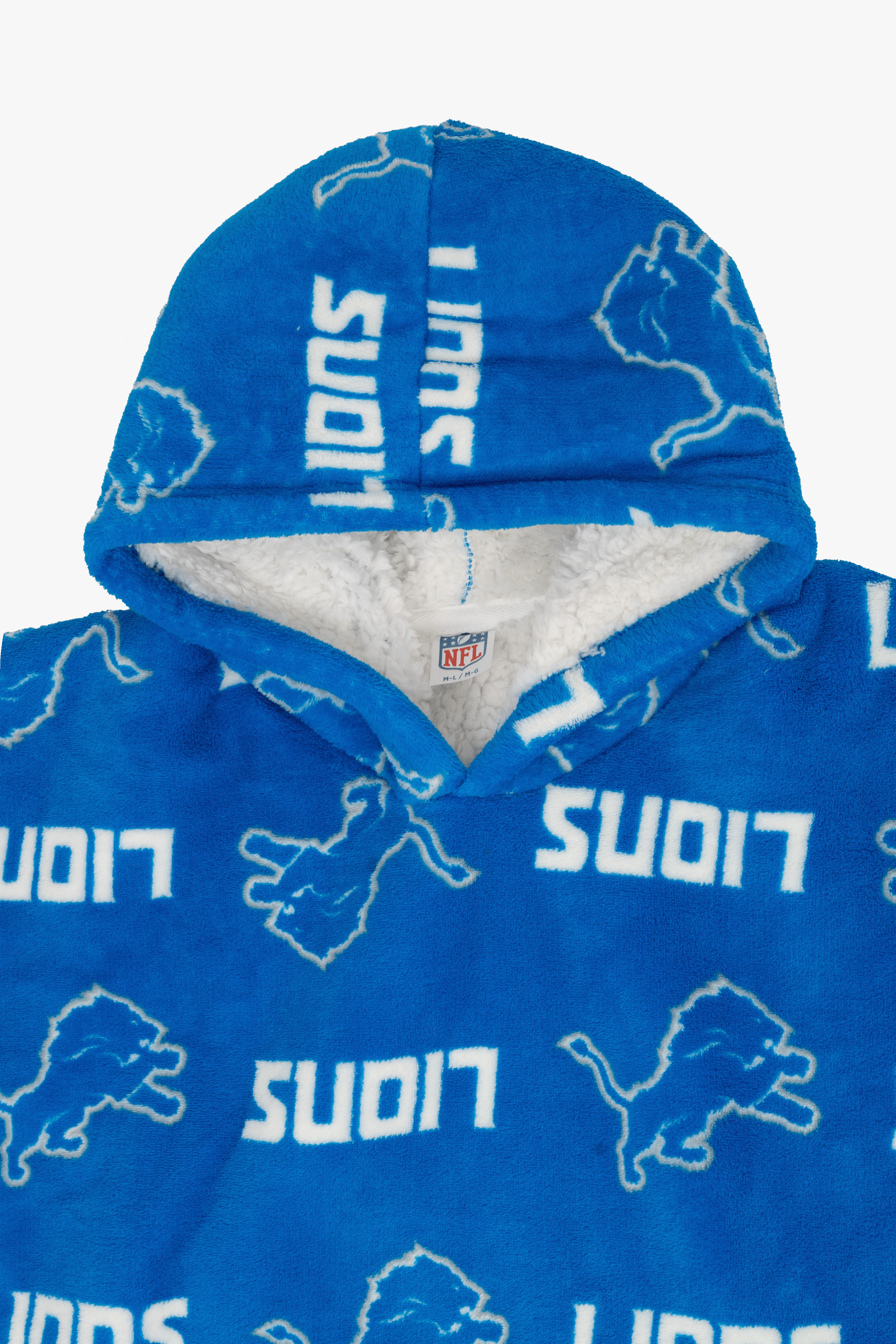NFL Youth Detroit Lions Coral Fleece Blanket Hoodie, Oversized Kids Wearable Blanket, Sherpa Lined, S/M-L/XL