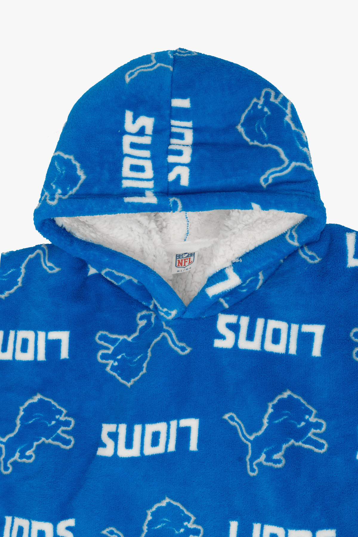 NFL Youth Detroit Lions Coral Fleece Blanket Hoodie, Oversized Kids Wearable Blanket, Sherpa Lined, S/M-L/XL