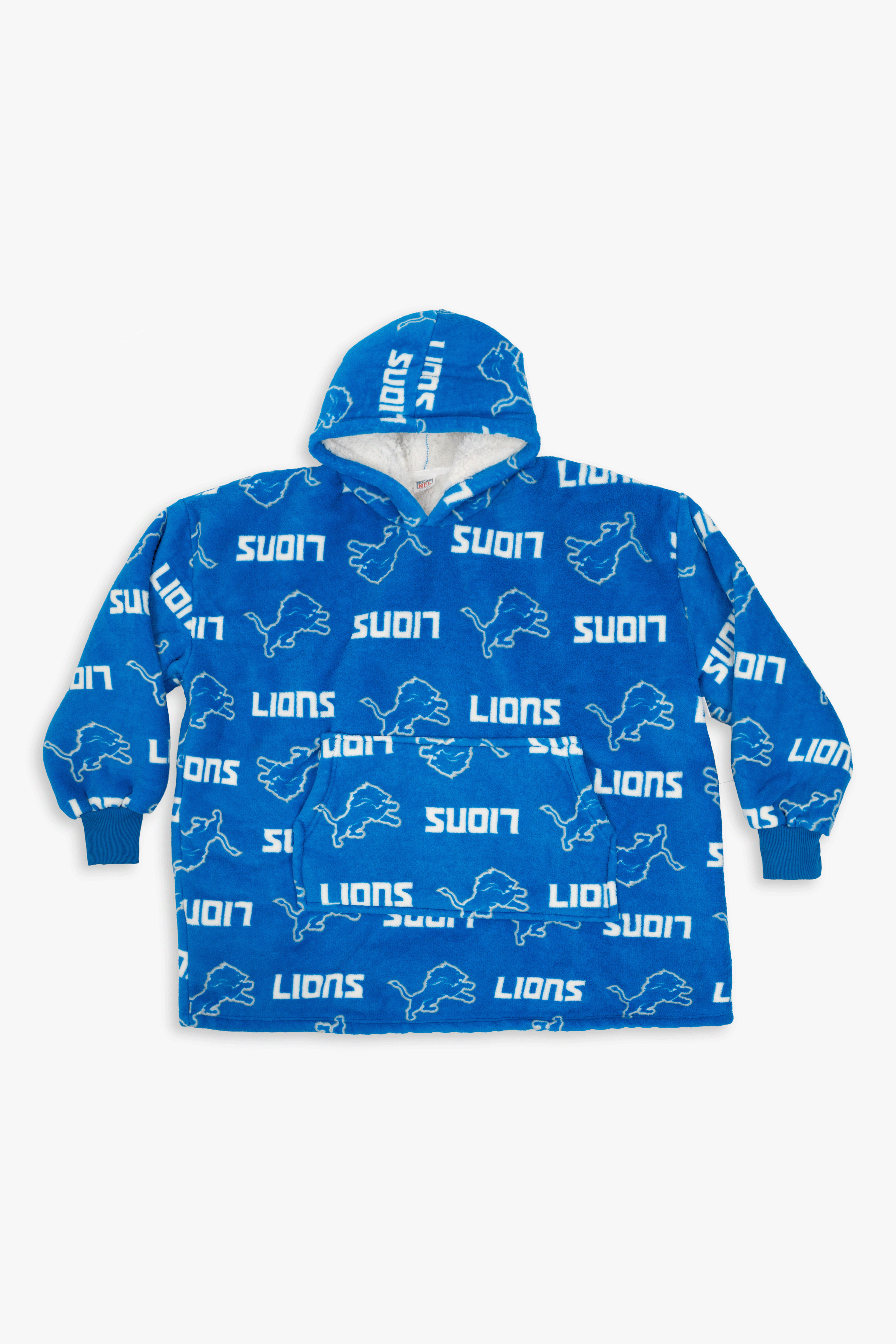 NFL Youth Detroit Lions Coral Fleece Blanket Hoodie, Oversized Kids Wearable Blanket, Sherpa Lined, S/M-L/XL