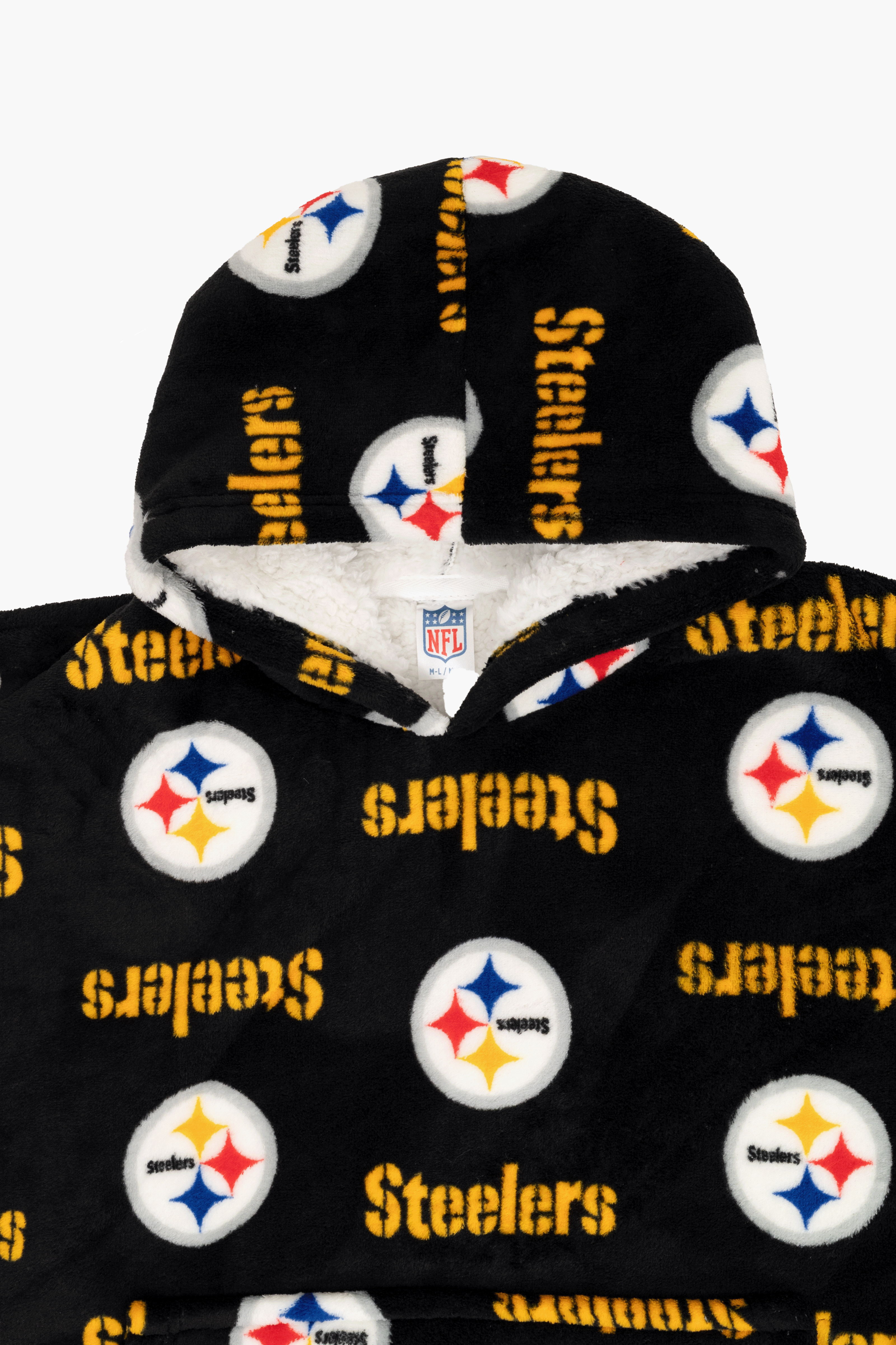 NFL Youth Pittsburgh Steelers Coral Fleece Blanket Hoodie, Oversized Kids Wearable Blanket, Sherpa Lined, S/M-L/XL