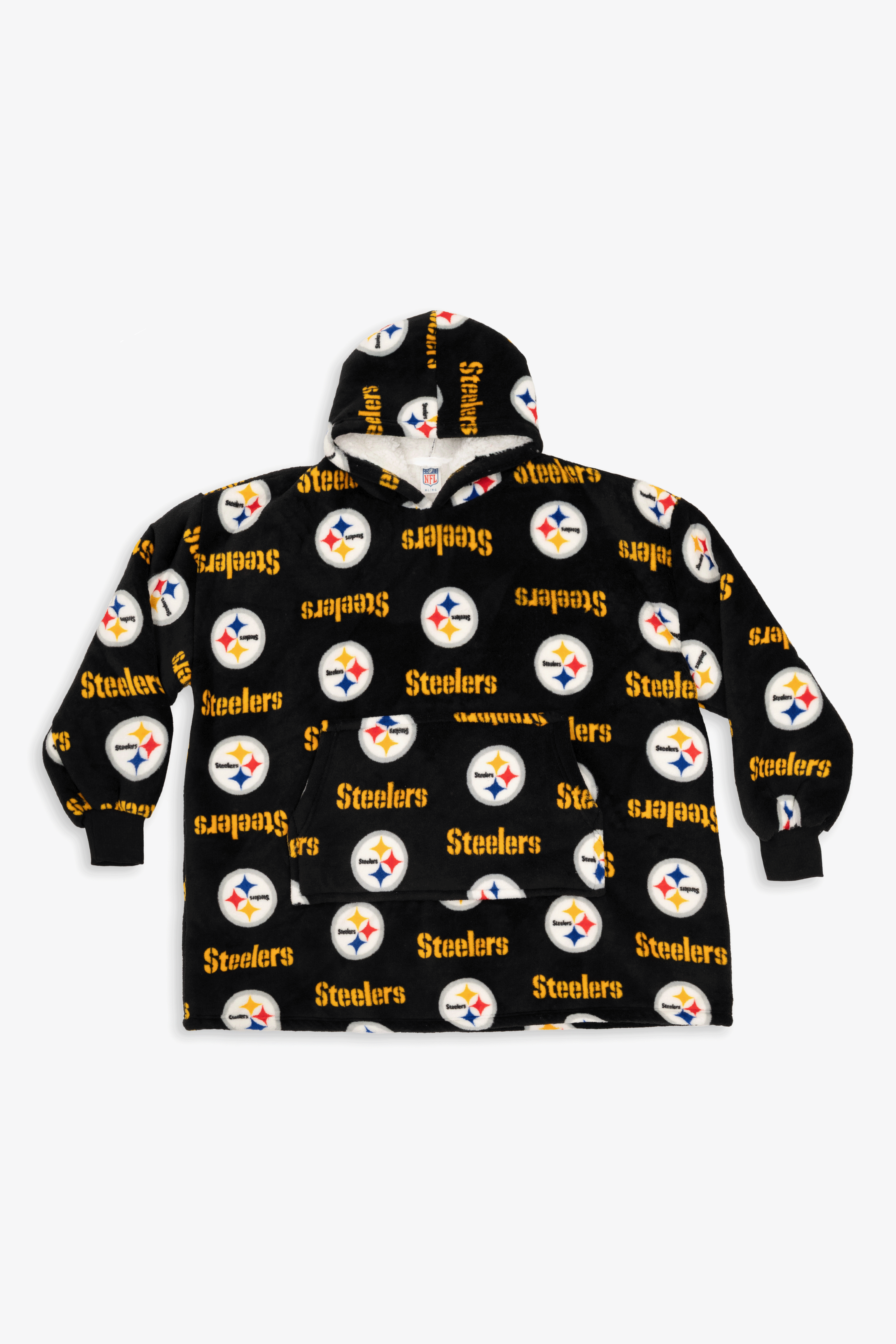NFL Youth Pittsburgh Steelers Coral Fleece Blanket Hoodie, Oversized Kids Wearable Blanket, Sherpa Lined, S/M-L/XL