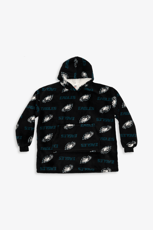 NFL Youth Philadelphia Eagles Coral Fleece Blanket Hoodie, Oversized Kids Wearable Blanket, Sherpa Lined, S/M-M/L