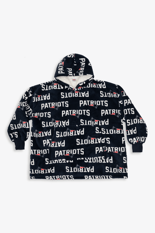NFL Youth New England Patriots Coral Fleece Blanket Hoodie, Oversized Kids Wearable Blanket, Sherpa Lined, S/M-M/L