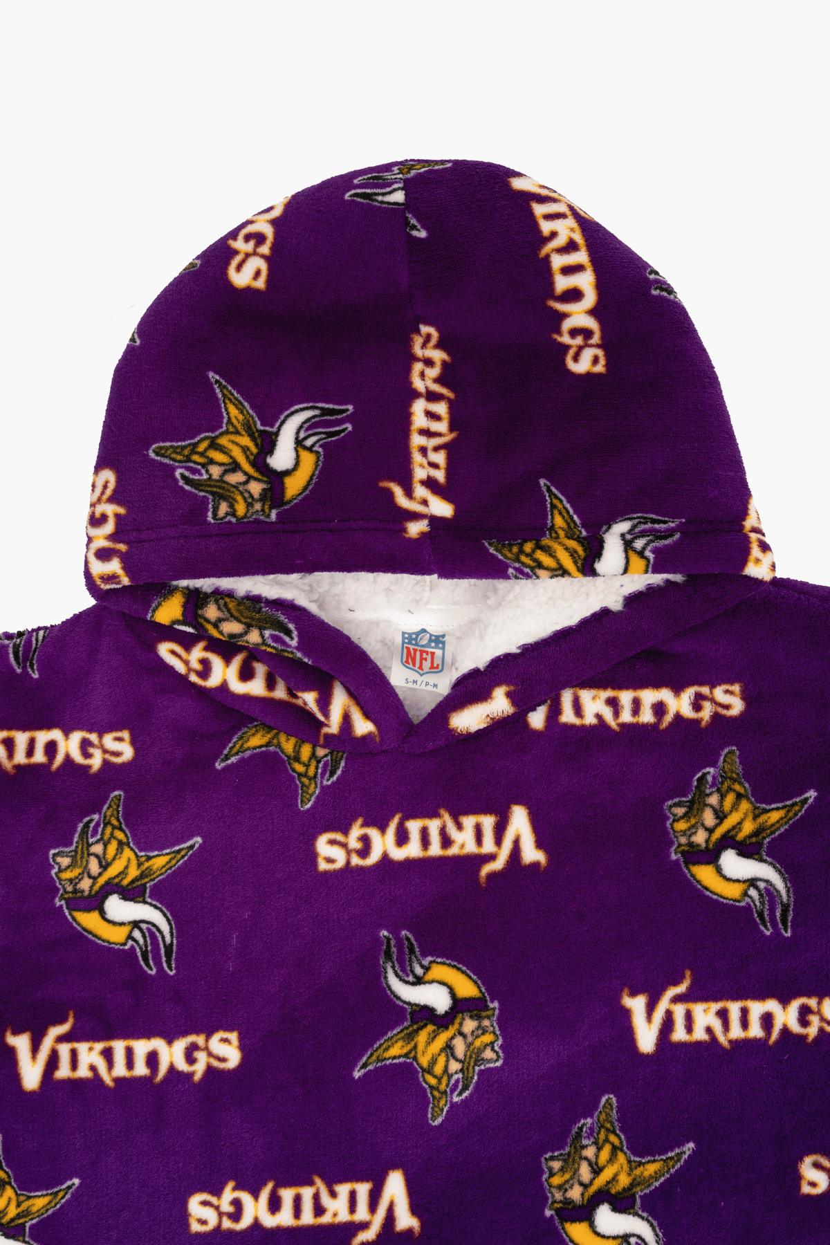 NFL Youth Minnesota Vikings Coral Fleece Blanket Hoodie, Oversized Kids Wearable Blanket, Sherpa Lined, S/M-M/L