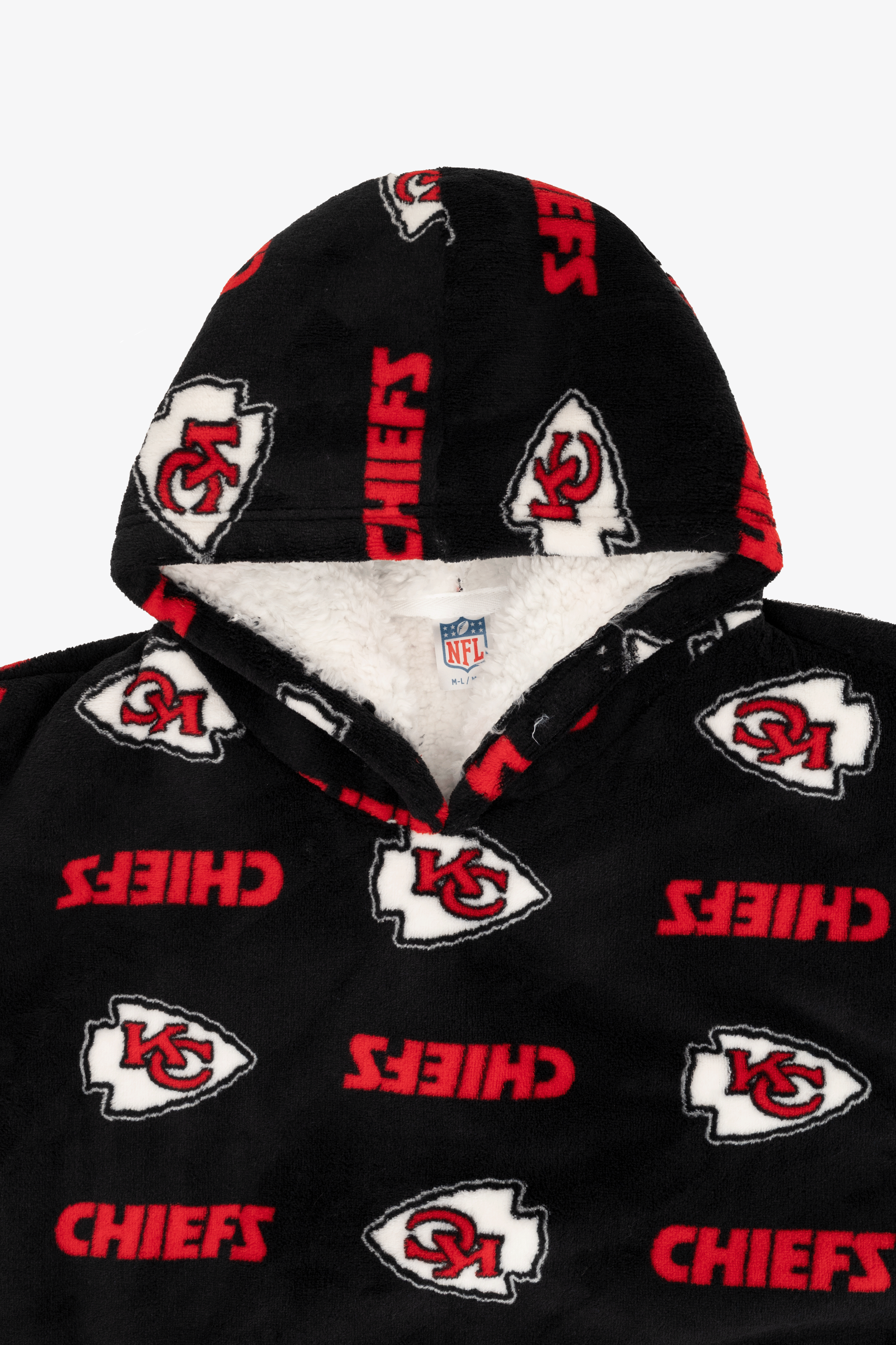 NFL Youth Kansas City Chiefs Coral Fleece Blanket Hoodie, Oversized Kids Wearable Blanket, Sherpa Lined, S/M-M/L