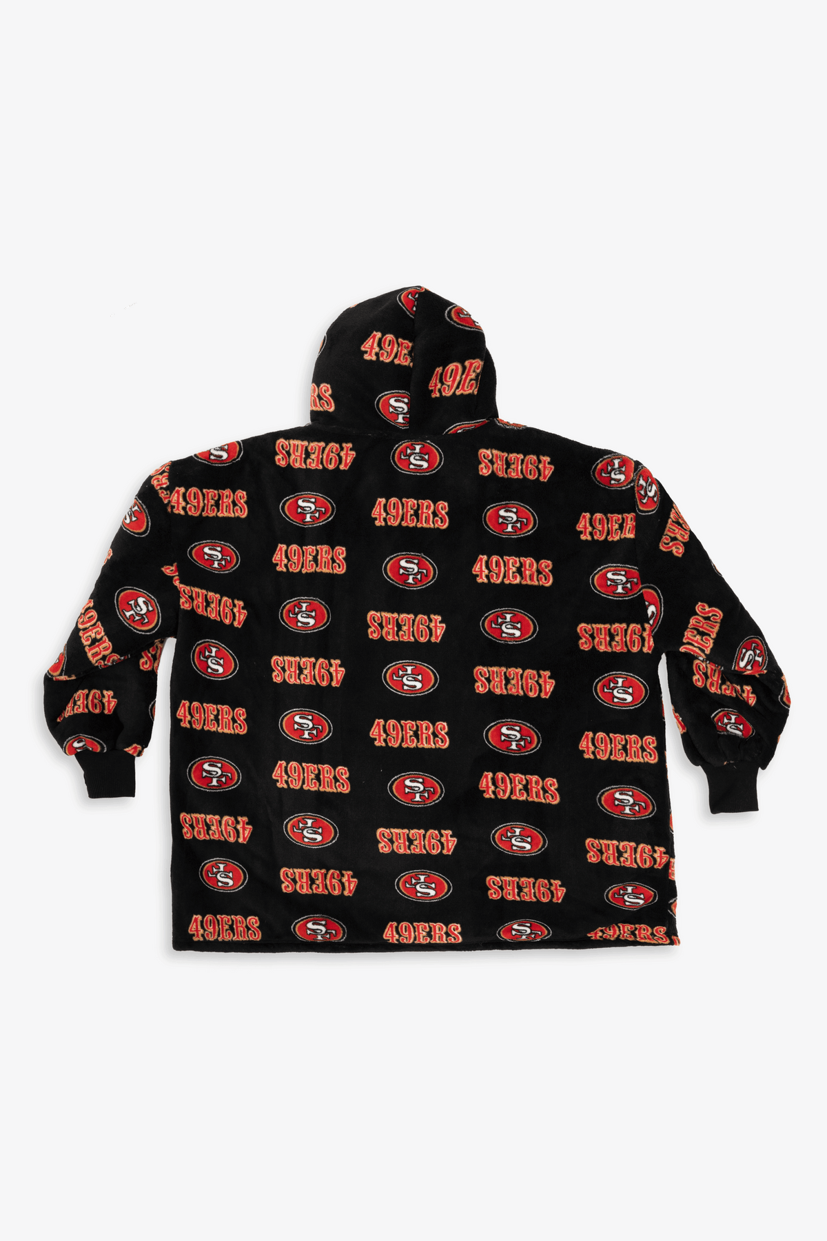 NFL Youth San Francisco 49ers Coral Fleece Blanket Hoodie, Oversized Kids Wearable Blanket, Sherpa Lined, S/M-L/XL