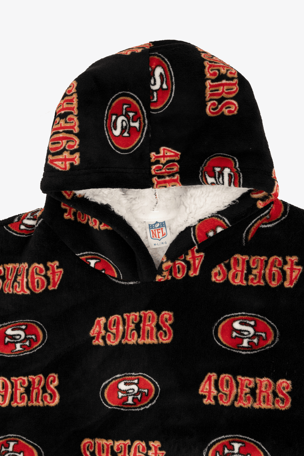 NFL Youth San Francisco 49ers Coral Fleece Blanket Hoodie, Oversized Kids Wearable Blanket, Sherpa Lined, S/M-L/XL
