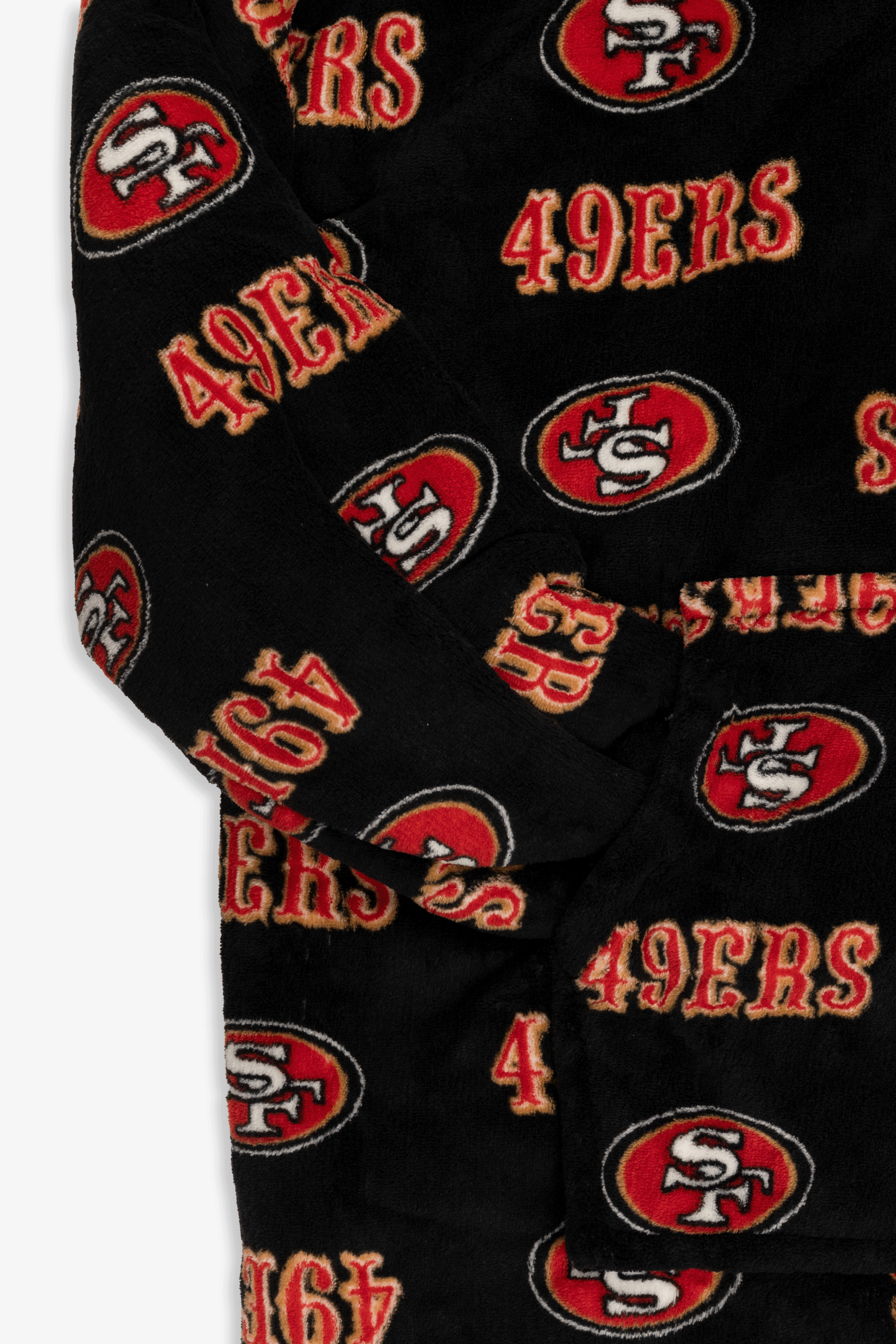 NFL Youth San Francisco 49ers Coral Fleece Blanket Hoodie, Oversized Kids Wearable Blanket, Sherpa Lined, S/M-L/XL