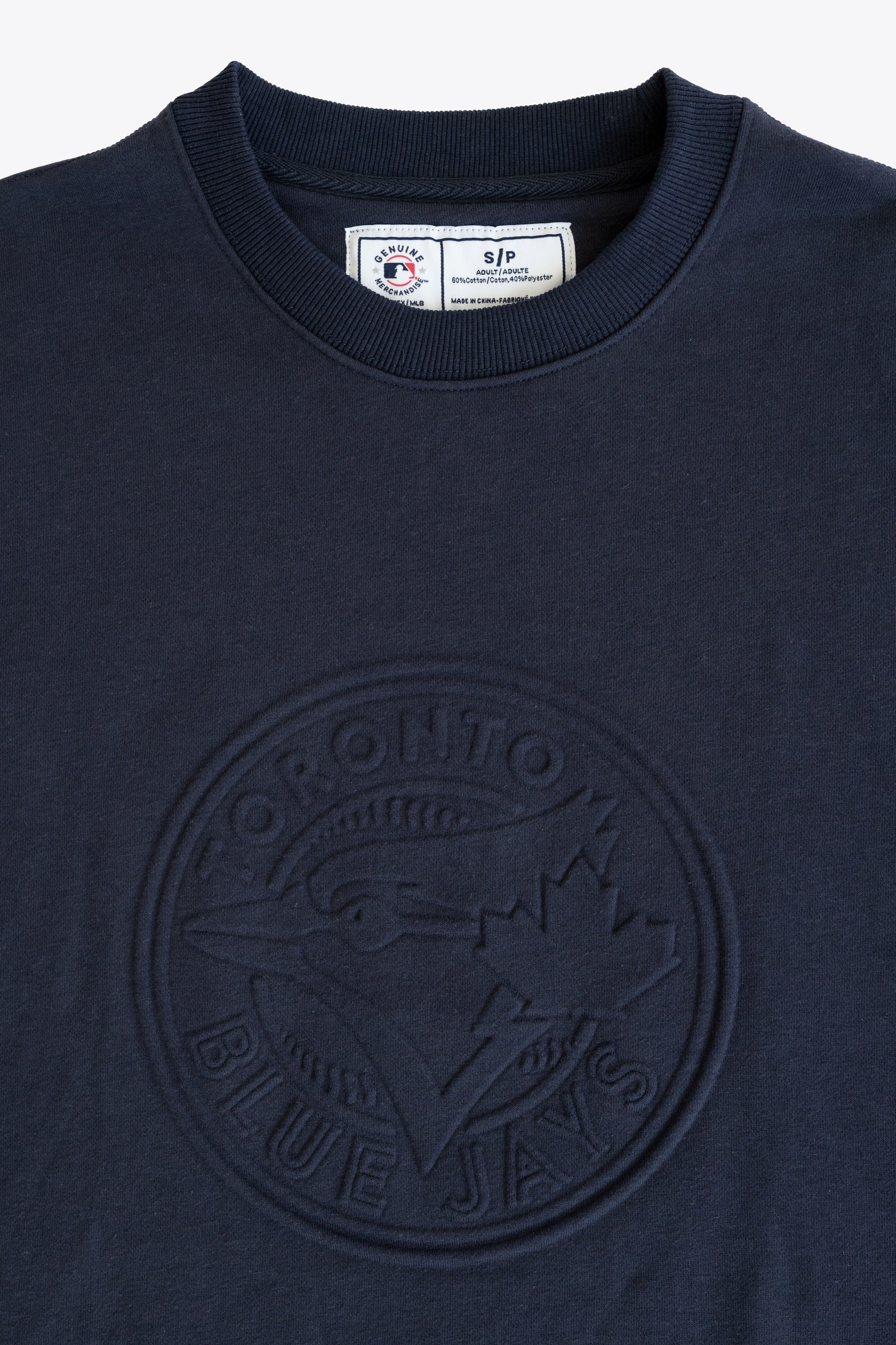 Toronto Blue Jays Crewneck Sweatshirt with Tonal Embossed Logo, MLB Fleece Sweater, Navy or Black