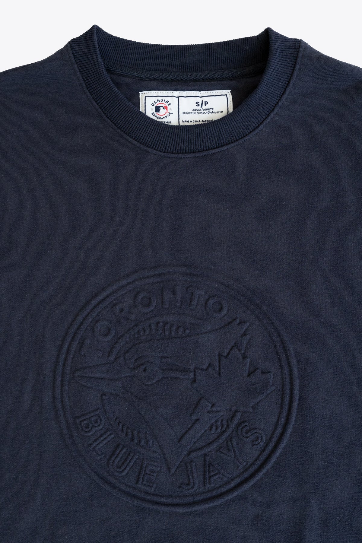 Toronto Blue Jays Crewneck Sweatshirt with Tonal Embossed Logo, MLB Fleece Sweater, Navy or Black