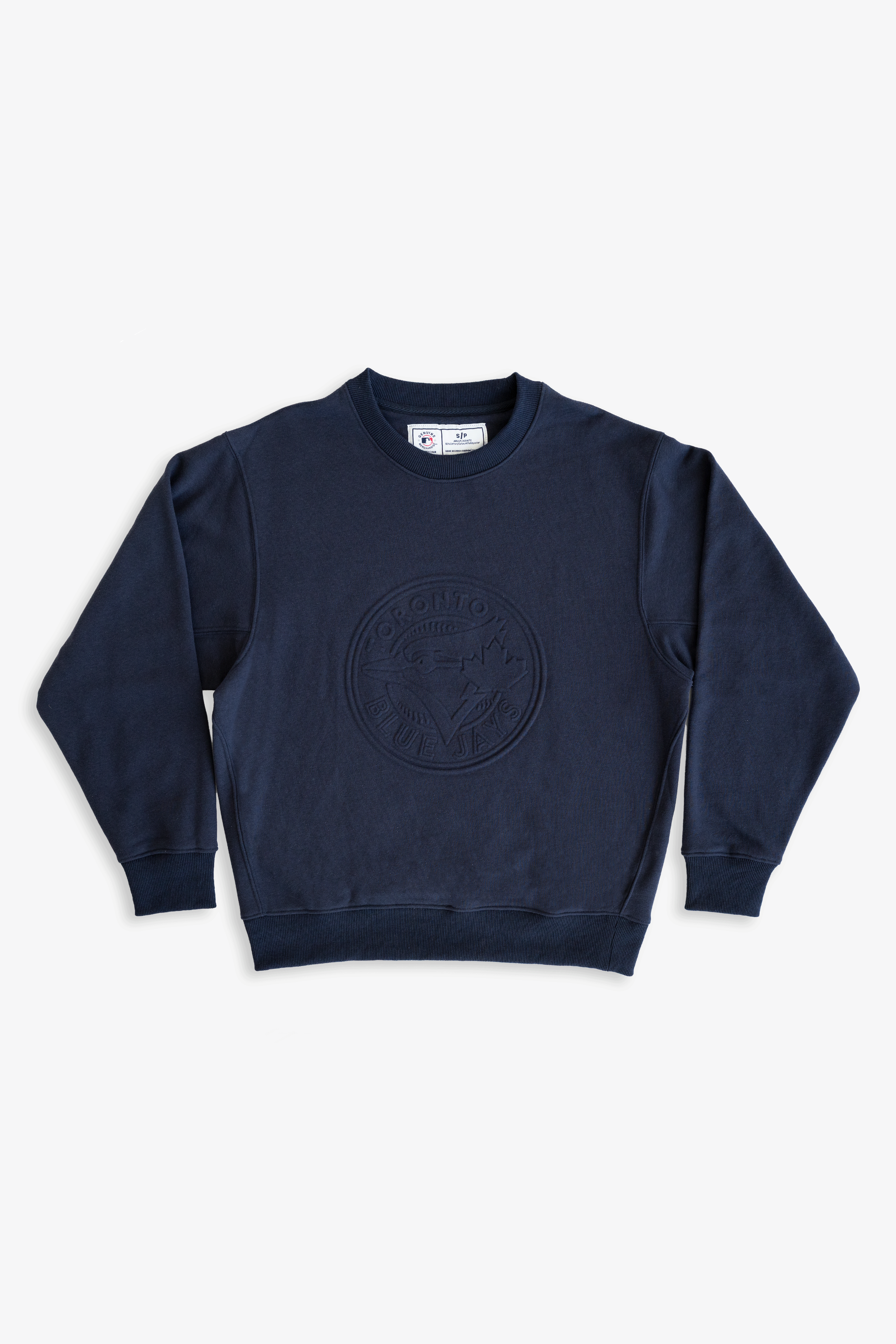 Toronto Blue Jays Crewneck Sweatshirt with Tonal Embossed Logo, MLB Fleece Sweater, Navy or Black