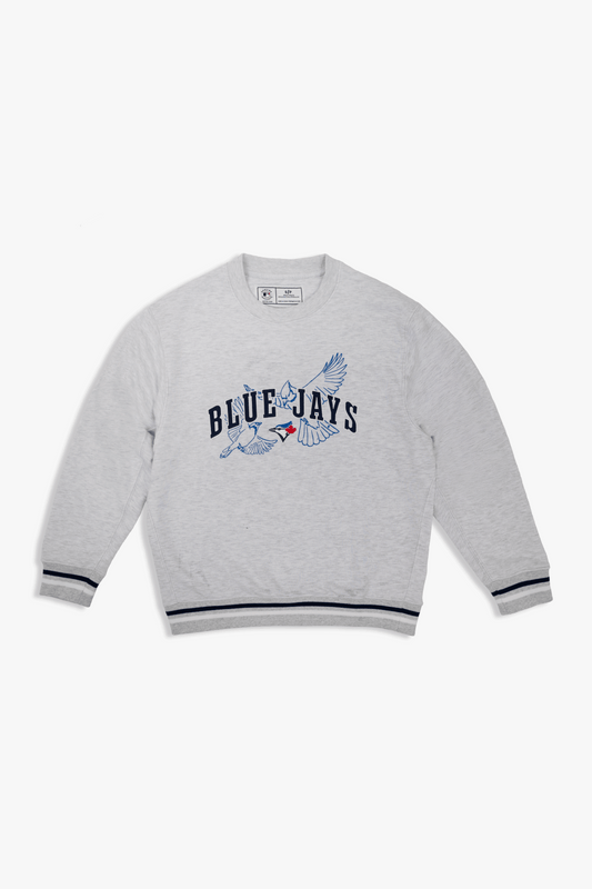 Toronto Blue Jays Crewneck Sweatshirt with Varsity Twill Lettering, Embroidered MLB French Terry Sweater, S-XXL