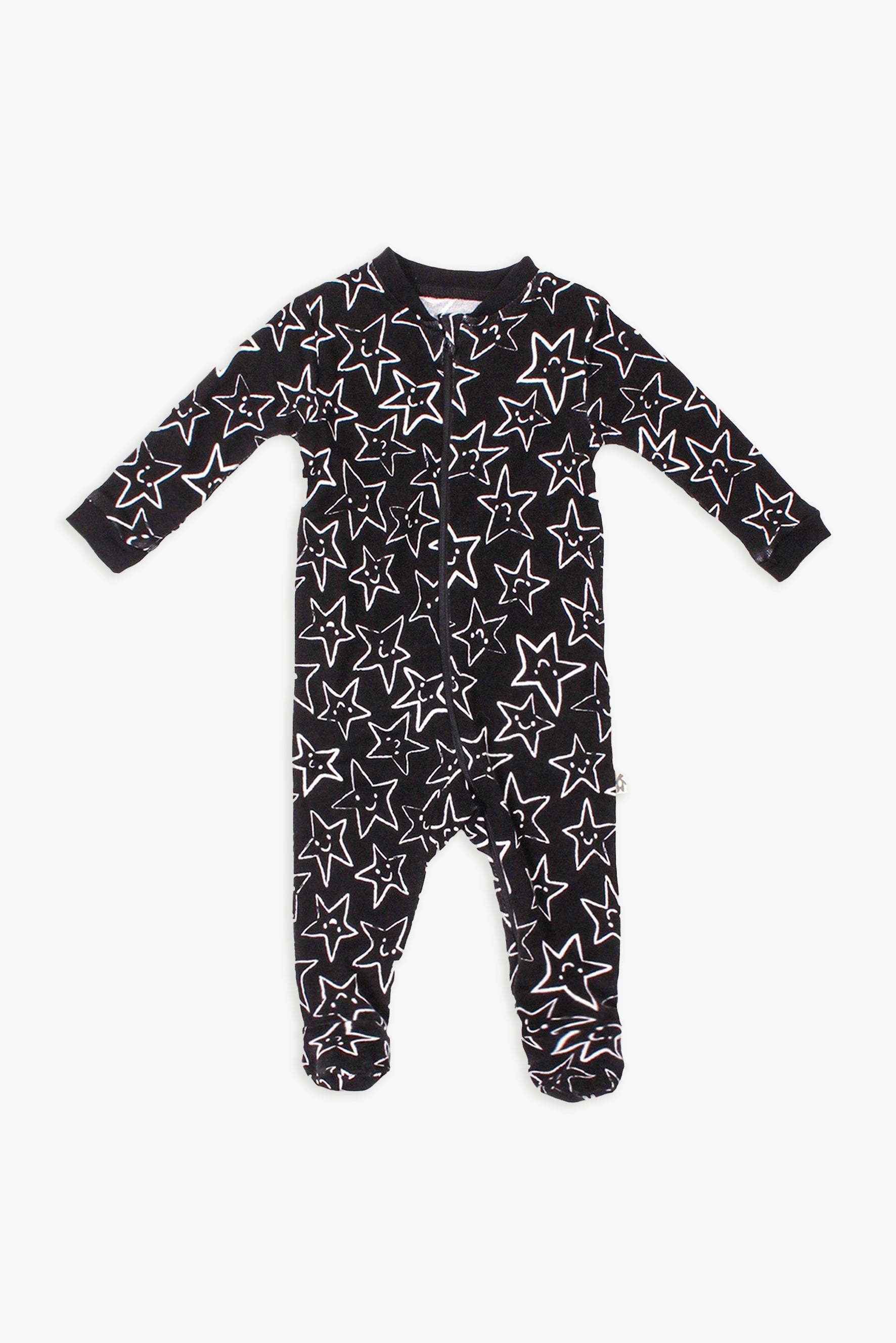 Black & White Stars Footed Sleeper with Front Zip
