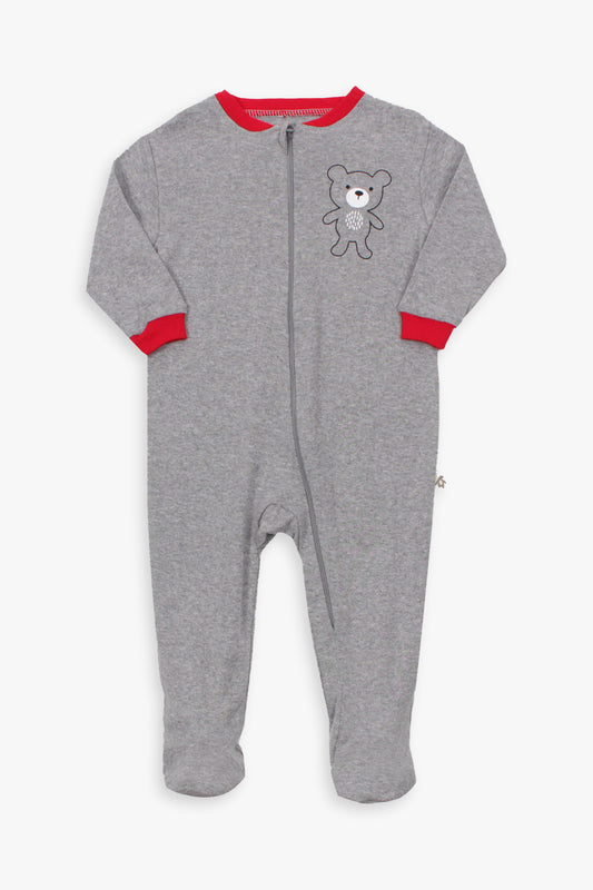 Snugabye Buffalo Plaid Bear Baby Footed Sleeper in Grey