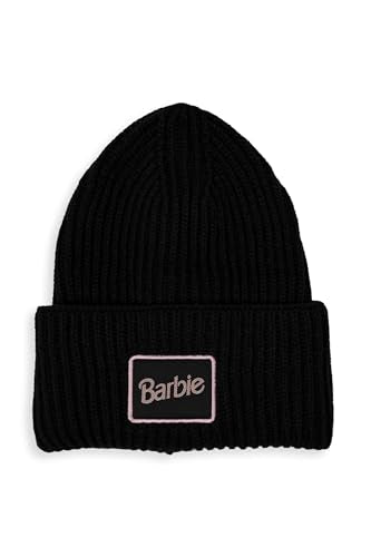 Barbie Ladies Oversized Cuff Beanie Featuring a Woven Patch with Marrow Edge | Pink & Black