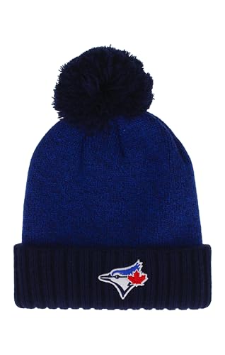 Gertex MLB Toronto Blue Jays Adult Heavy Knit Pom Toque | 3D Embroidered Logo on Cuff, Woven Tab Logo on The Back | One Size