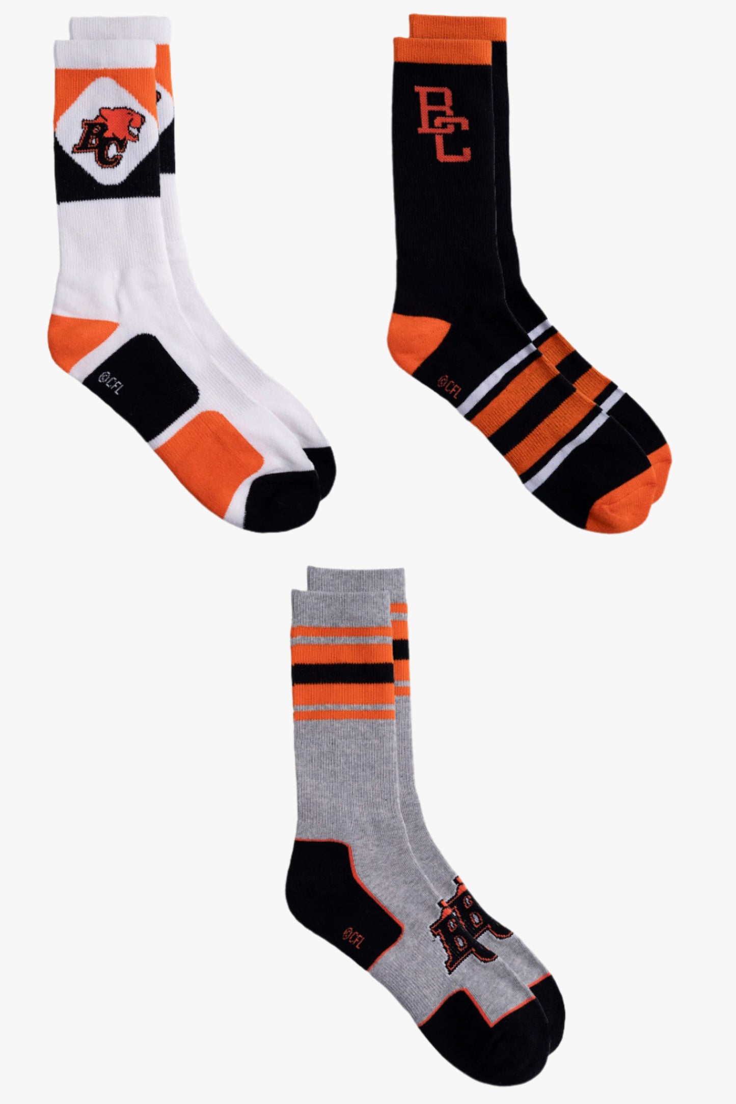 CFL Men's 3-Pack Cotton Crew Socks With Ribbed, Arch Support, Cushioned Sole