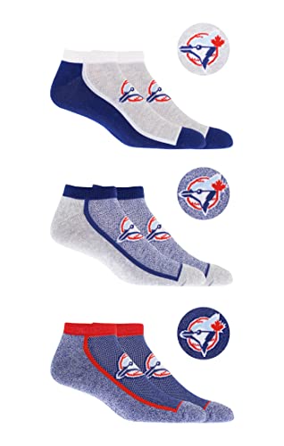 Gertex MLB Toronto Blue Jays Men's 3-Pack No Show Sport Athletic Socks | Sock Size 10-13, Shoe Size 7-12