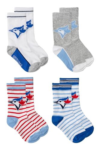 Gertex MLB Toronto Blue Jays Toddler 4-Pack Crew Socks, Four Different Designs in One