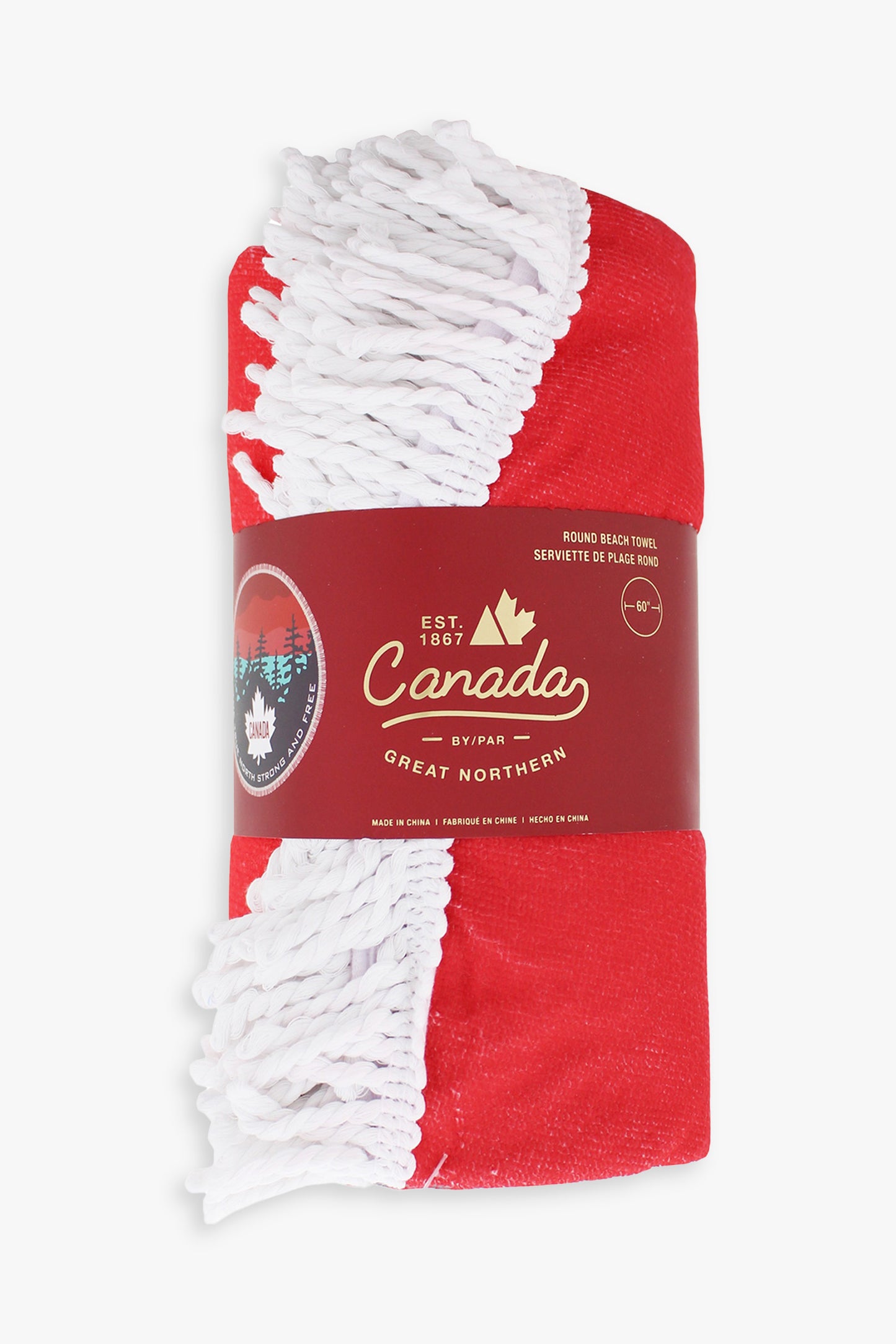 Canada True North Strong and Free Round Beach Towel with Fringe