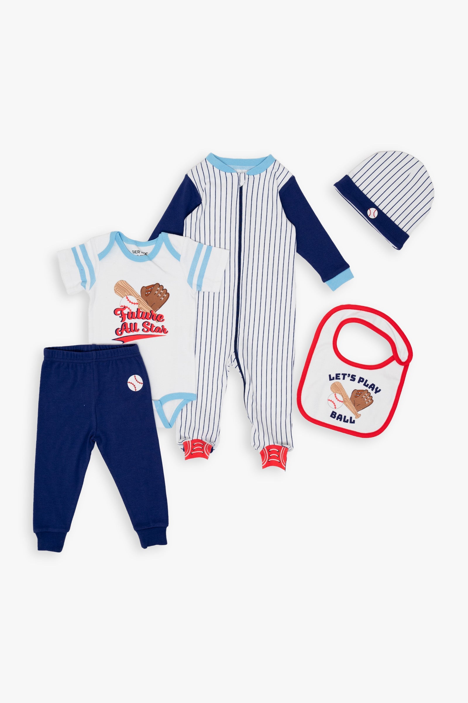 Snugabye Baby 5-Piece Layette Baseball Sport Layette Set