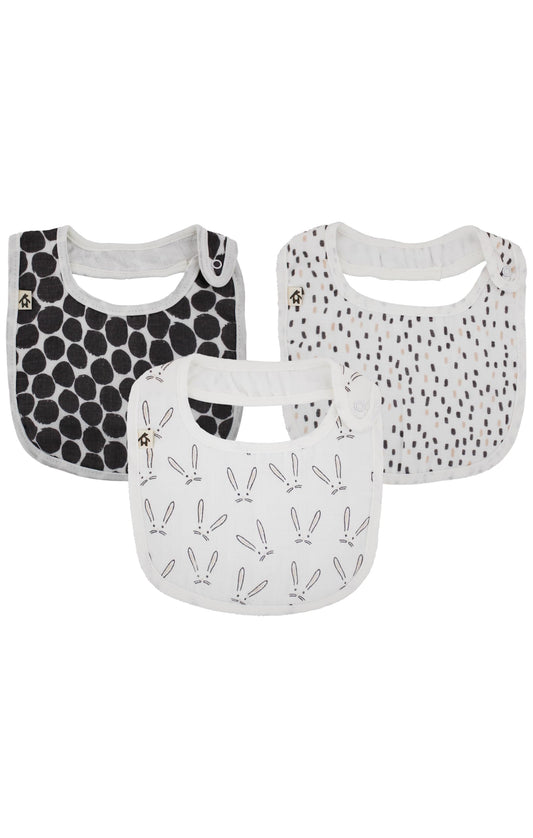 Snugabye Dream Baby Cotton Bib Bundle, 3-Pack, Animal Patterns, Assorted Colours and Designs (Cotton Muslin, Pink)