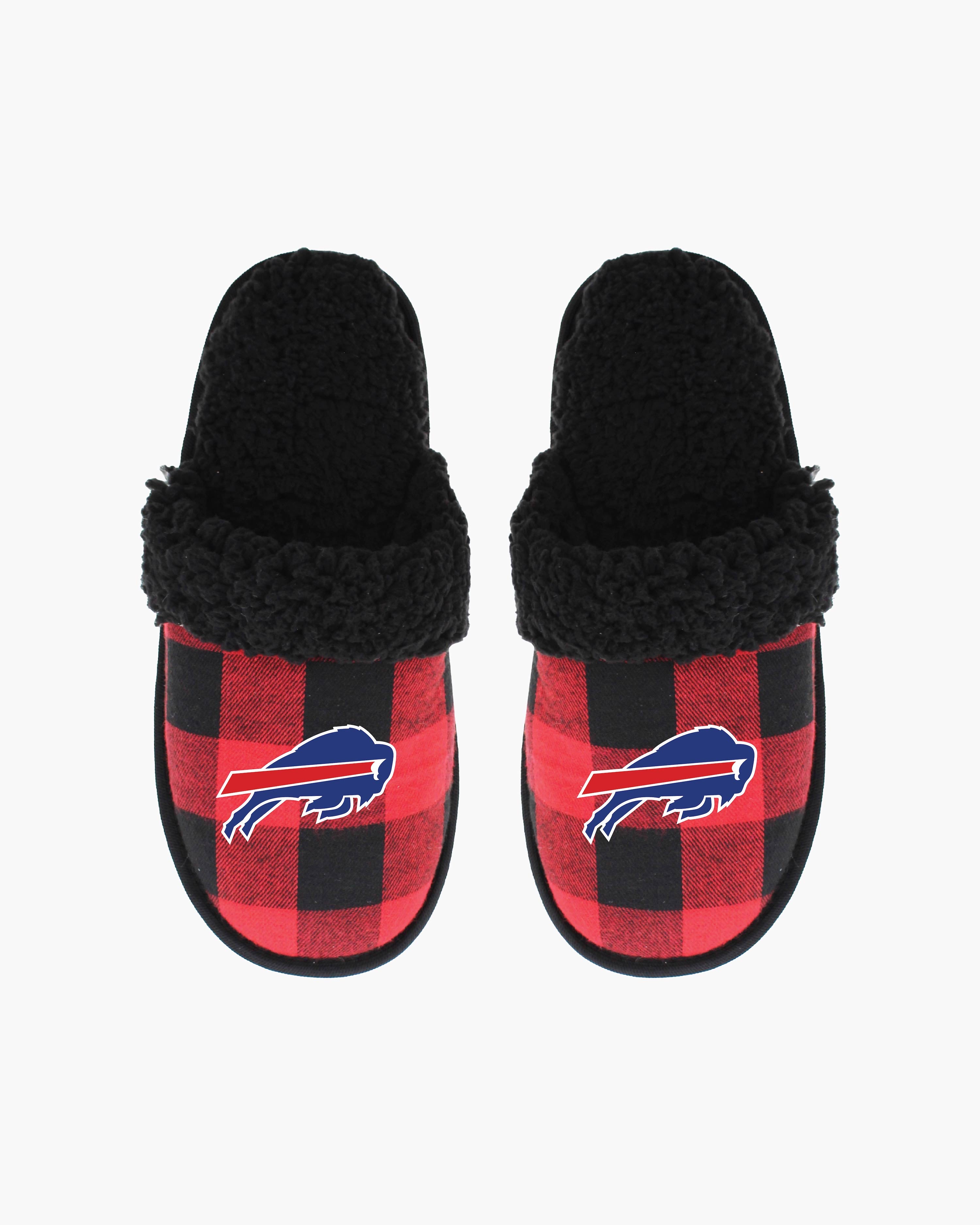 Gertex NFL Team Women's Open Back, Sherpa Lined, Red & Black Buffalo Plaid Lounge Slippers