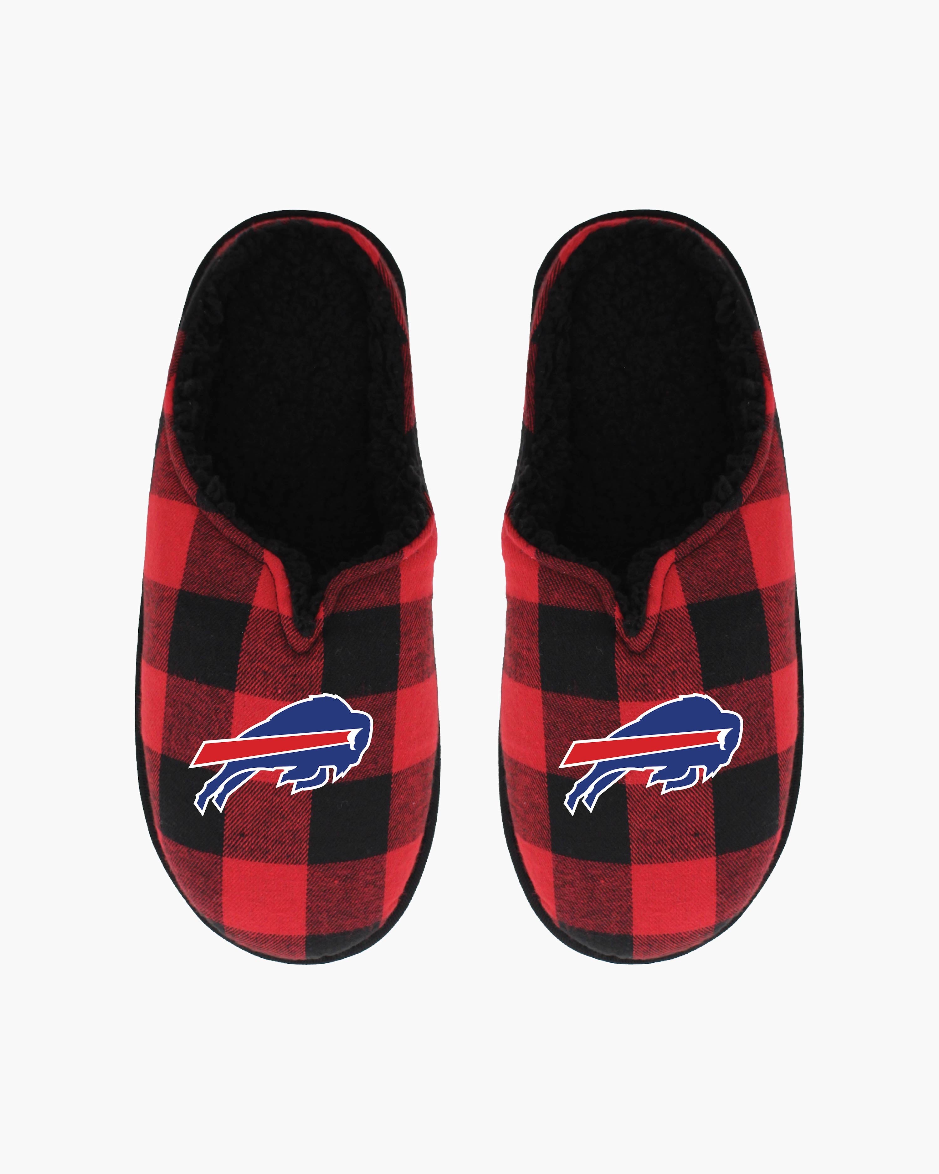 NFL Team Men's Buffalo Plaid Slippers With Soft Faux Shearling Lining