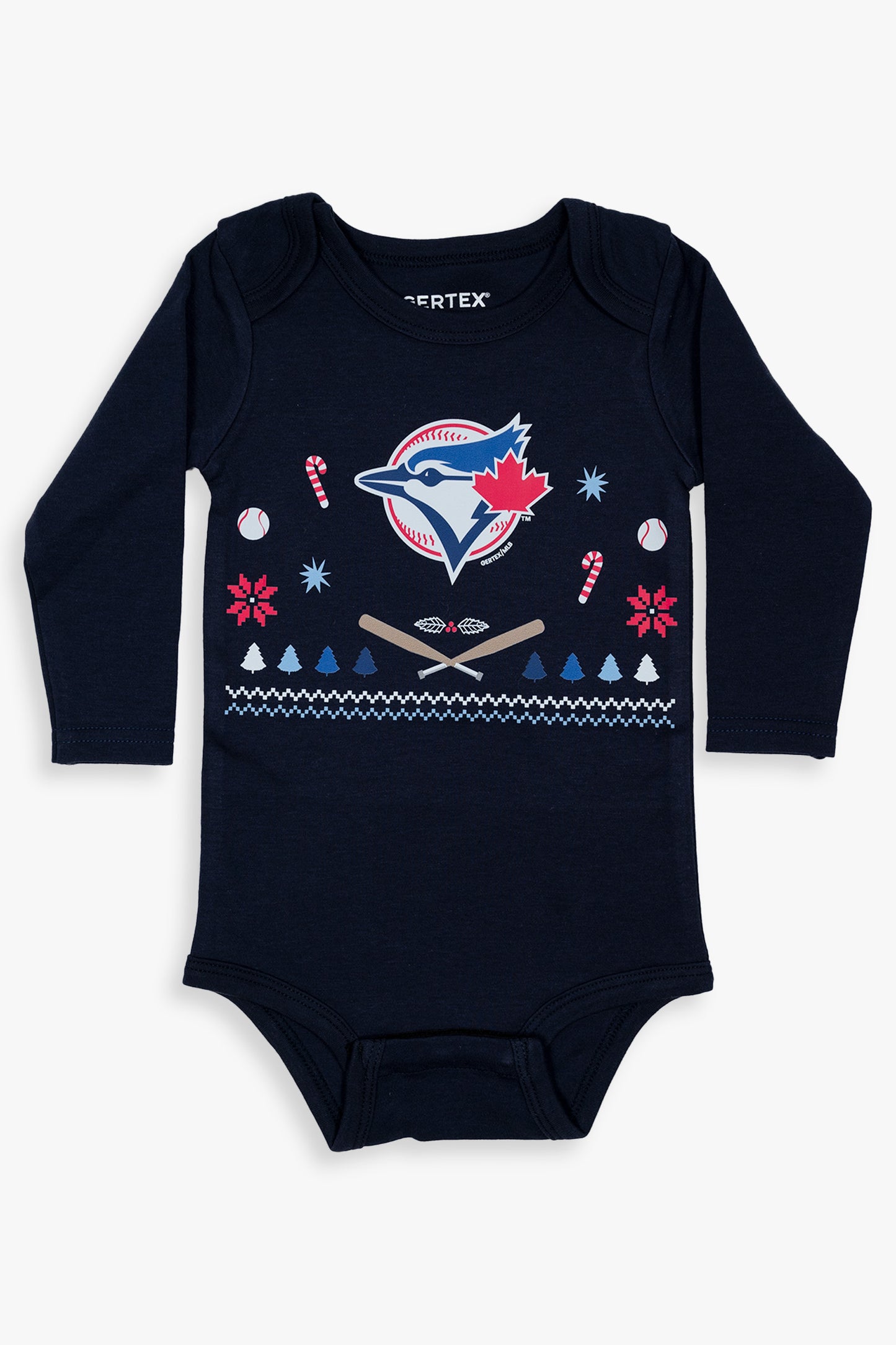 MLB Toronto Blue Jays Ugly Holiday 100% Organic Long Sleeve Baby Bodysuit