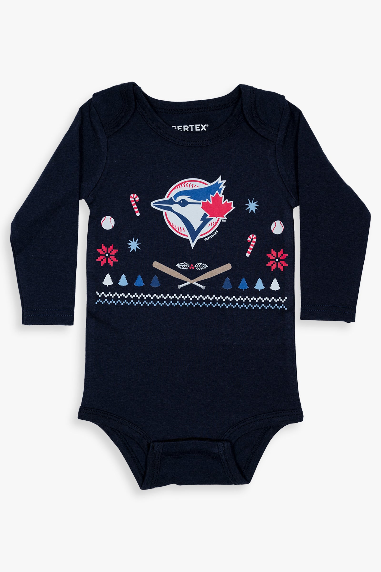 Gertex MLB Toronto Blue Jays Ugly Holiday 100% Organic Long Sleeve Baby Bodysuit