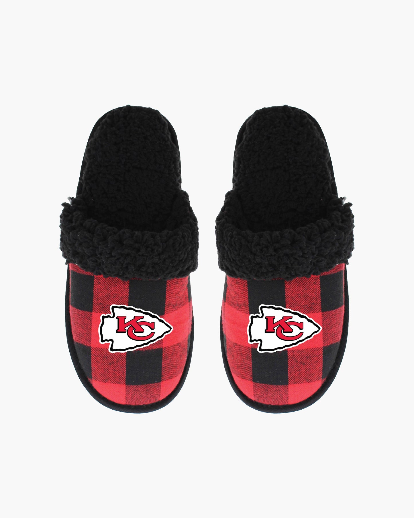 Gertex NFL Team Women's Open Back, Sherpa Lined, Red & Black Buffalo Plaid Lounge Slippers