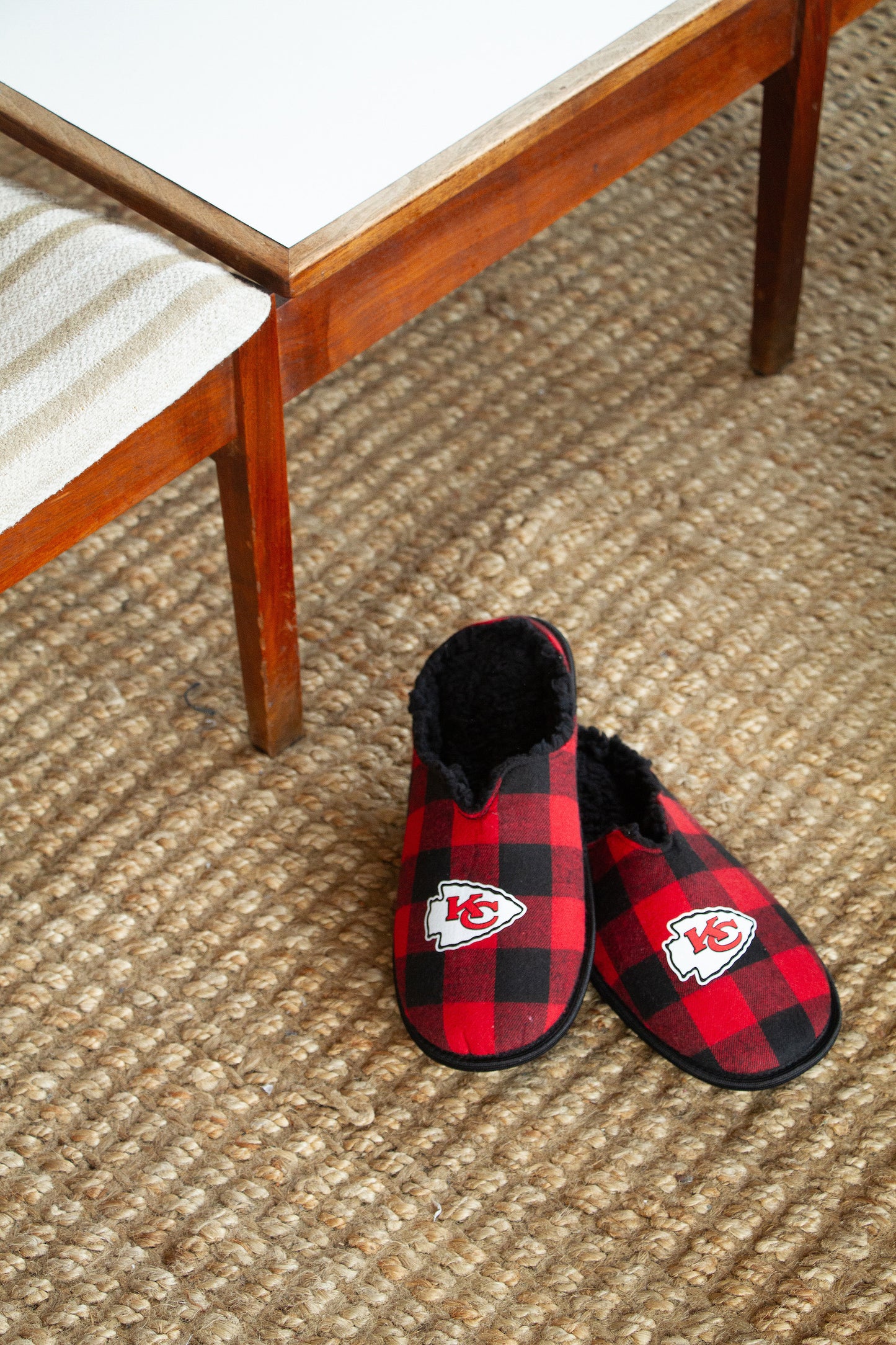 NFL Team Men's Buffalo Plaid Slippers With Soft Faux Shearling Lining