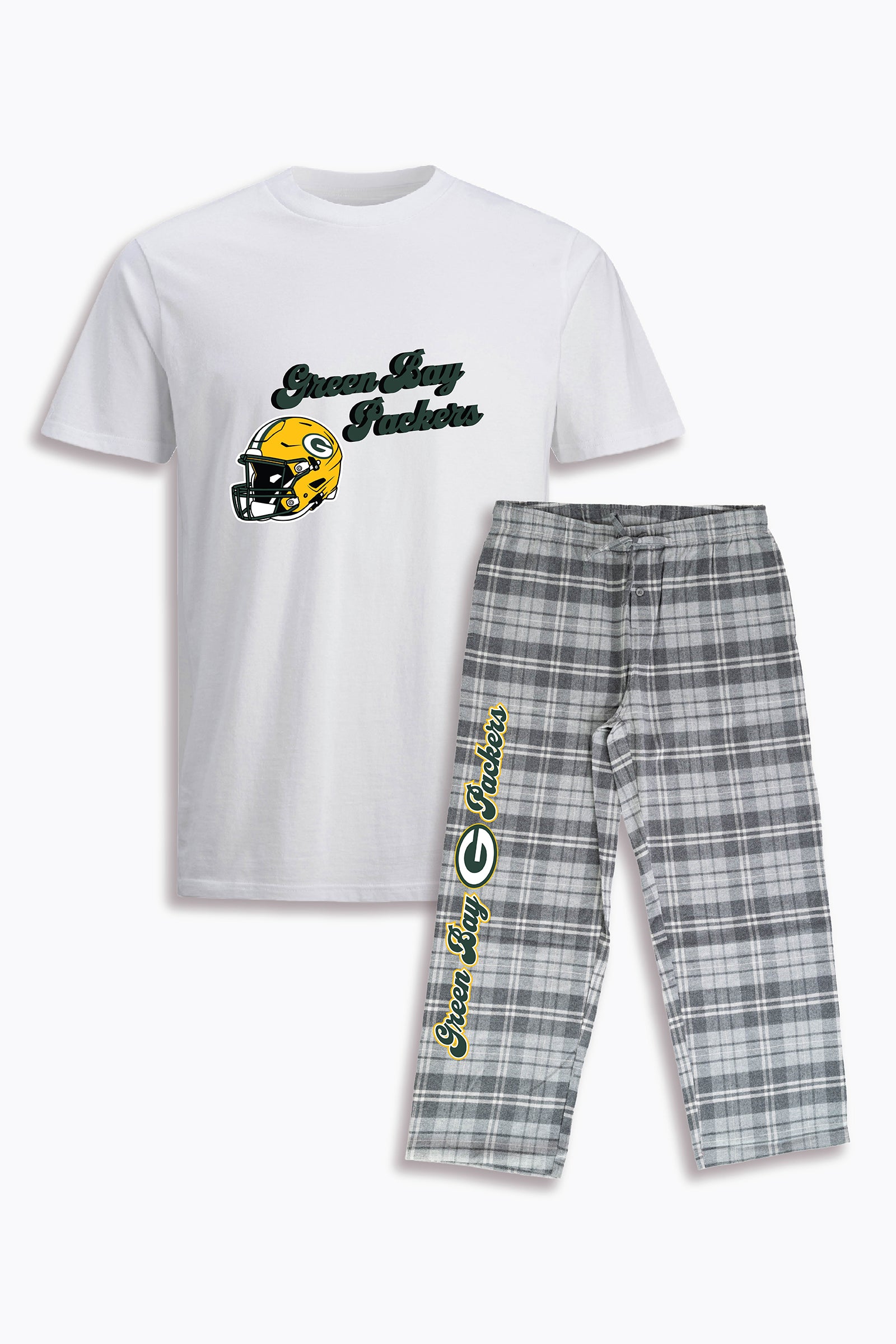 NFL Unisex Adult Pajama Set with Soft White Cotton T-Shirt & Light Grey Brushed Flannel Pants